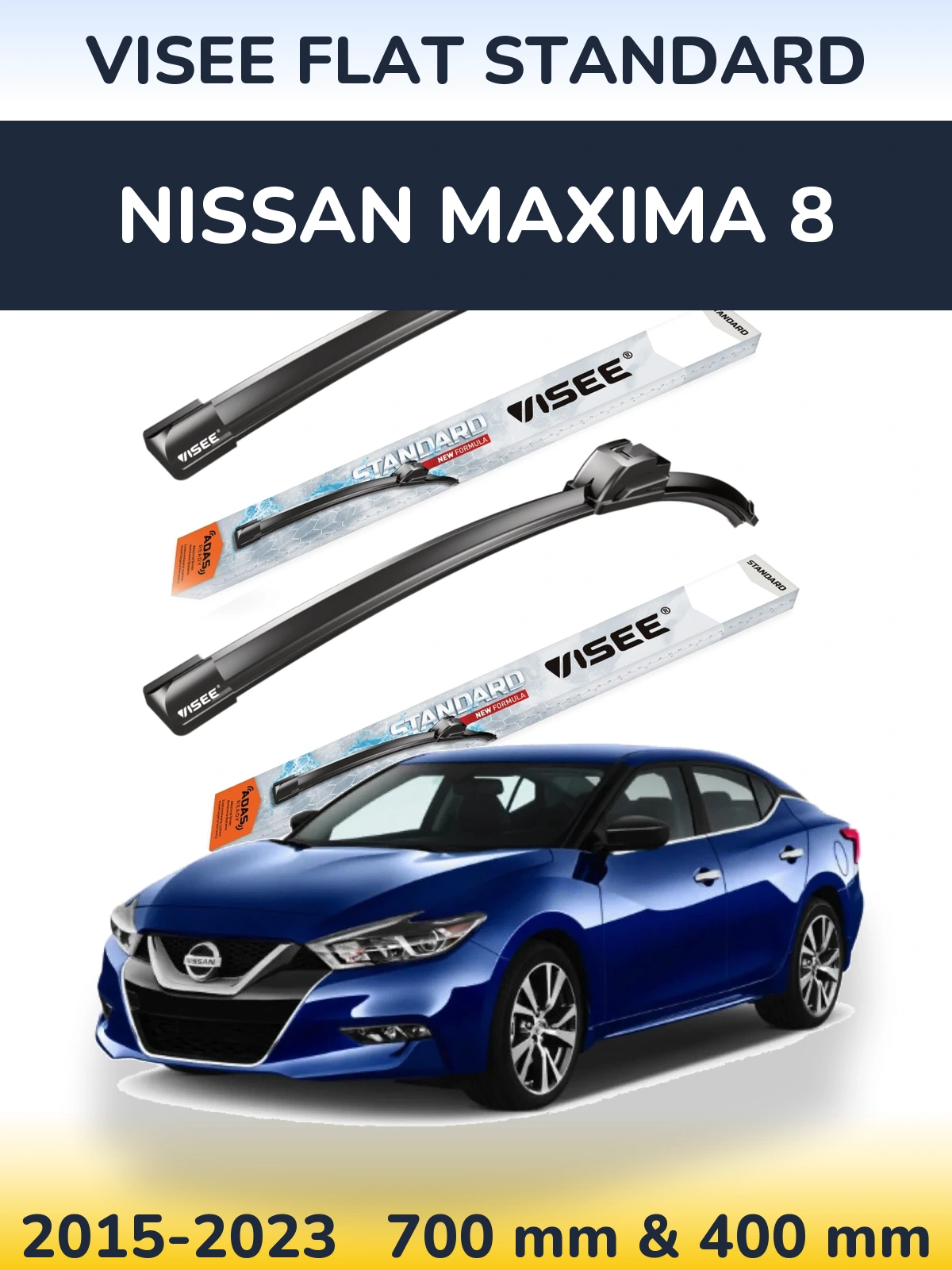 Комплект передних дворников VISEE FLAT STANDARD 700 & 400 мм для Nissan Maxima 8 2015-2023