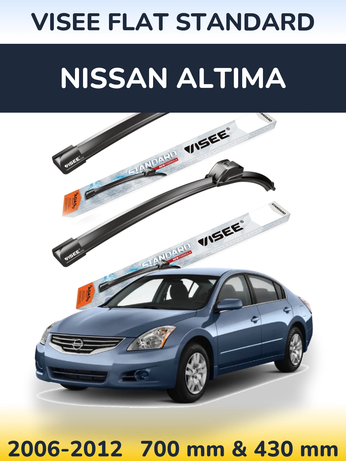 Front wiper blade set VISEE FLAT STANDARD 700 & 430 mm for Nissan Altima 2006-2012