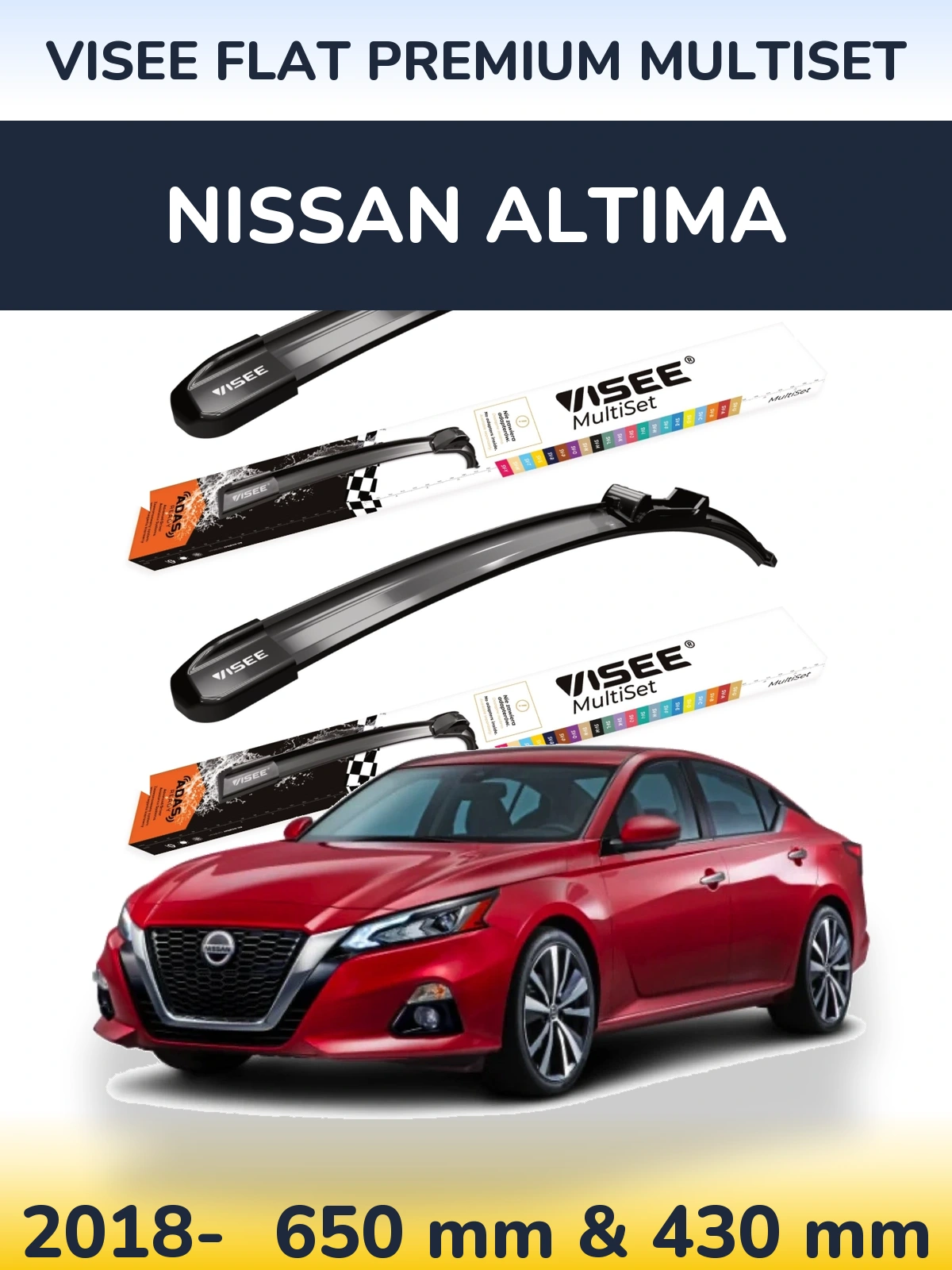 Komplet przednich wycieraczek VISEE FLAT PREMIUM MultiSet 650 & 430 mm do Nissan Altima 2018-2026