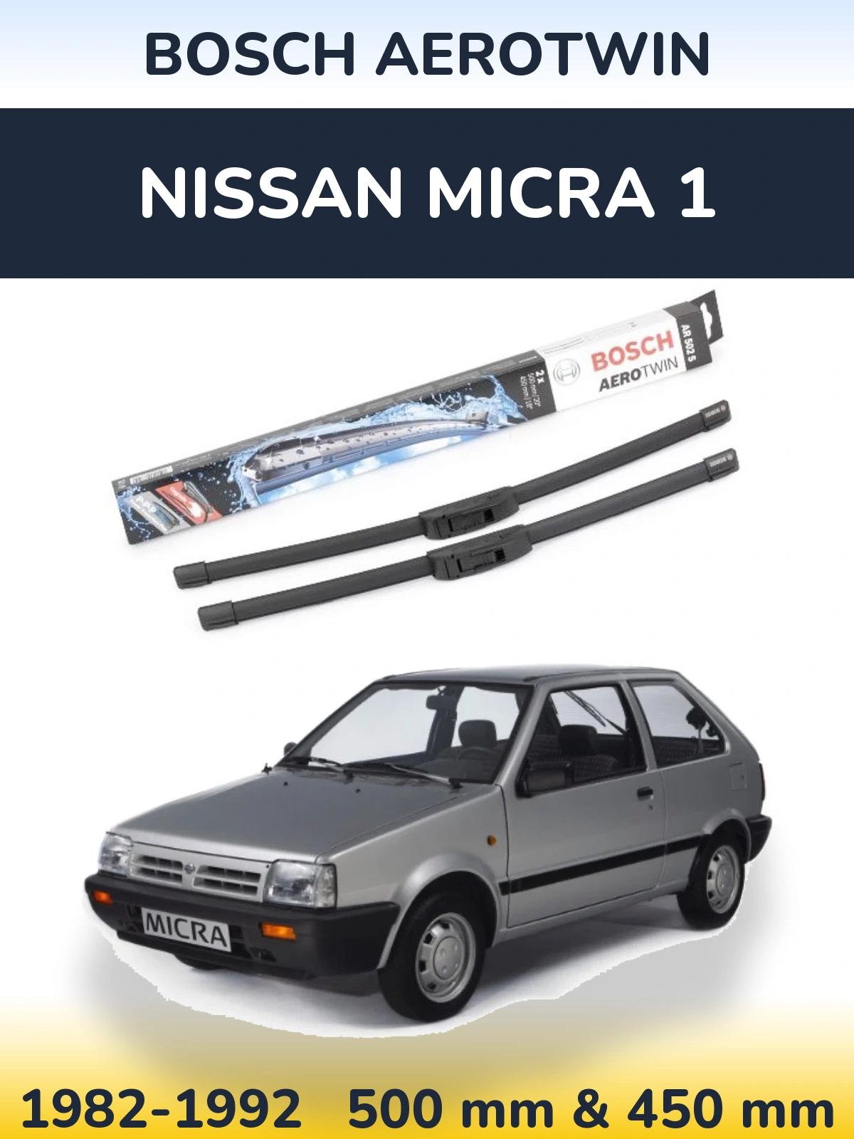 Комплект передніх щіток BOSCH AeroTwin 500 & 450 мм для Nissan Micra 1 1982-1992