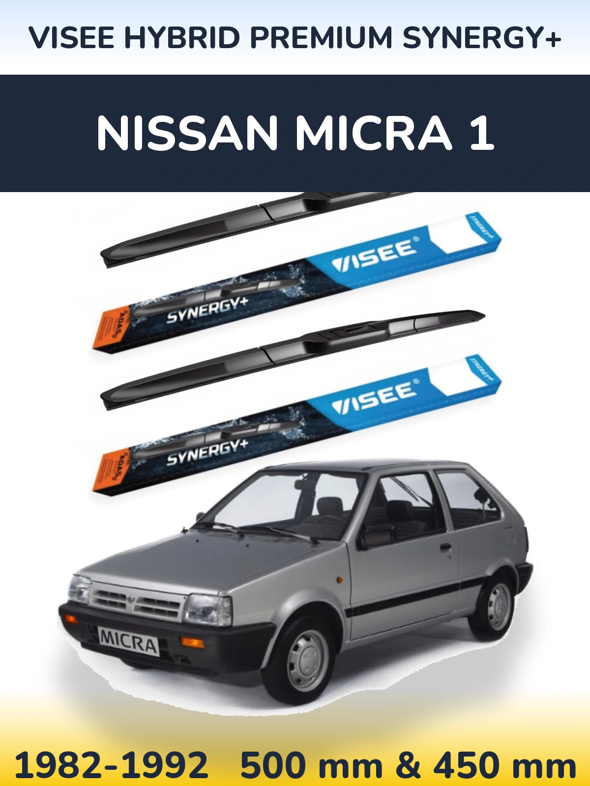Komplet przednich wycieraczek VISEE HYBRID PREMIUM SYNERGY+ 500 & 450 mm do Nissan Micra 1 1982-1992
