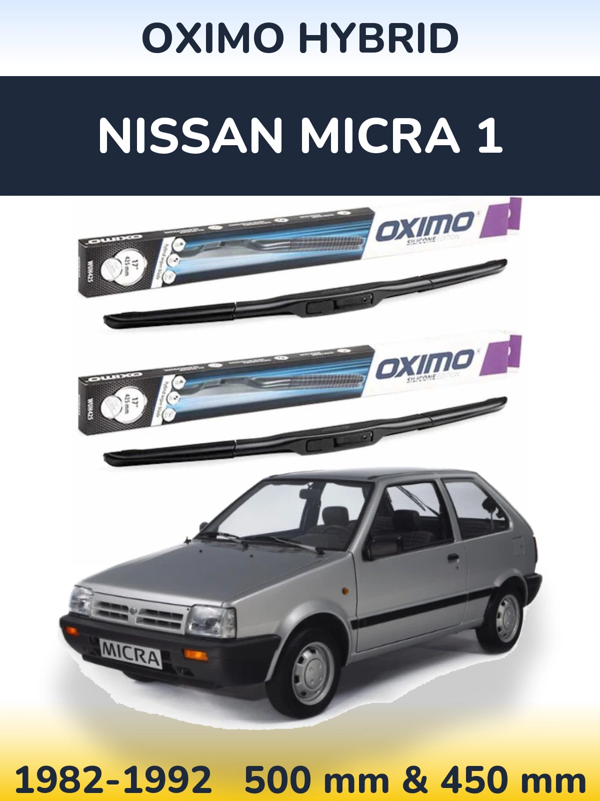 Комплект передних дворников Oximo Hybrid 500 & 450 мм для Nissan Micra 1 1982-1992