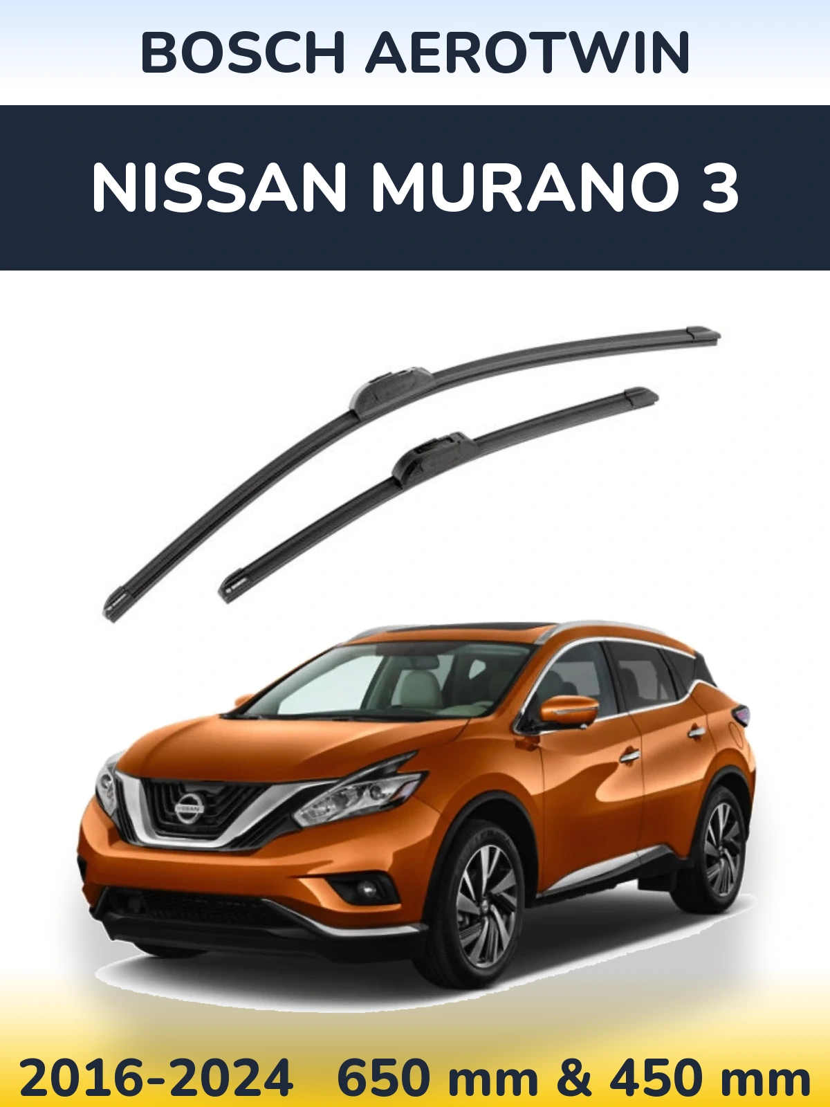 Комплект передних дворников BOSCH AeroTwin 650 & 450 мм для Nissan Murano 3 2016-2024