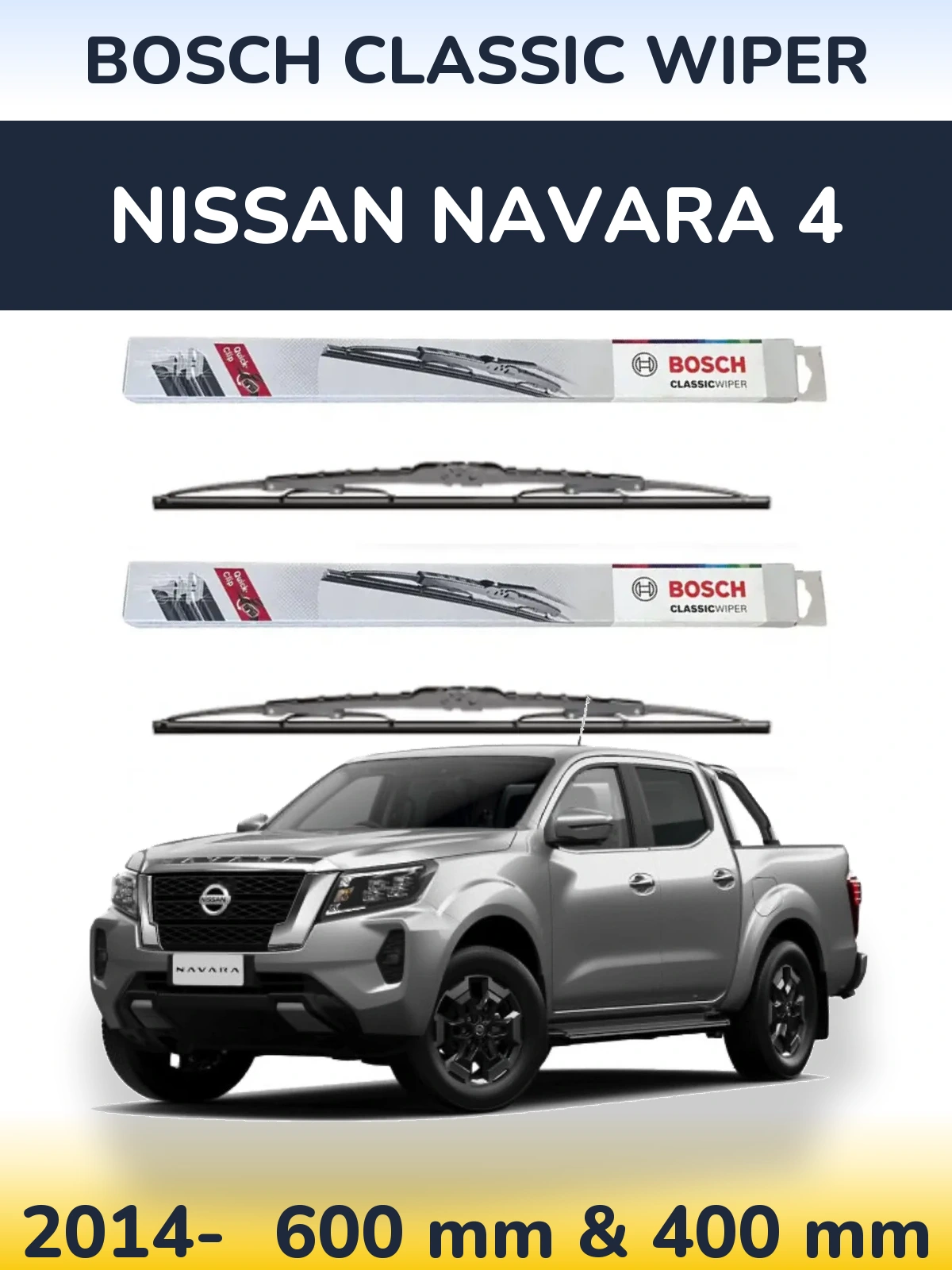 Комплект передніх щіток BOSCH Classic Wiper 600 & 400 мм для Nissan Navara 4 2014-2026