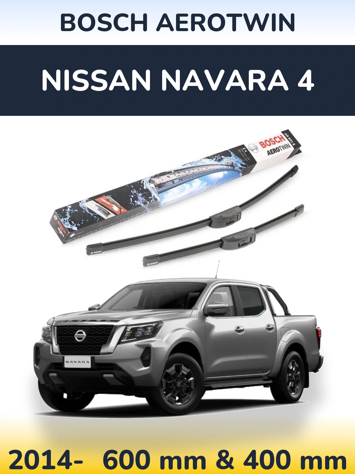 Комплект передних дворников BOSCH AeroTwin 600 & 400 мм для Nissan Navara 4 2014-2026