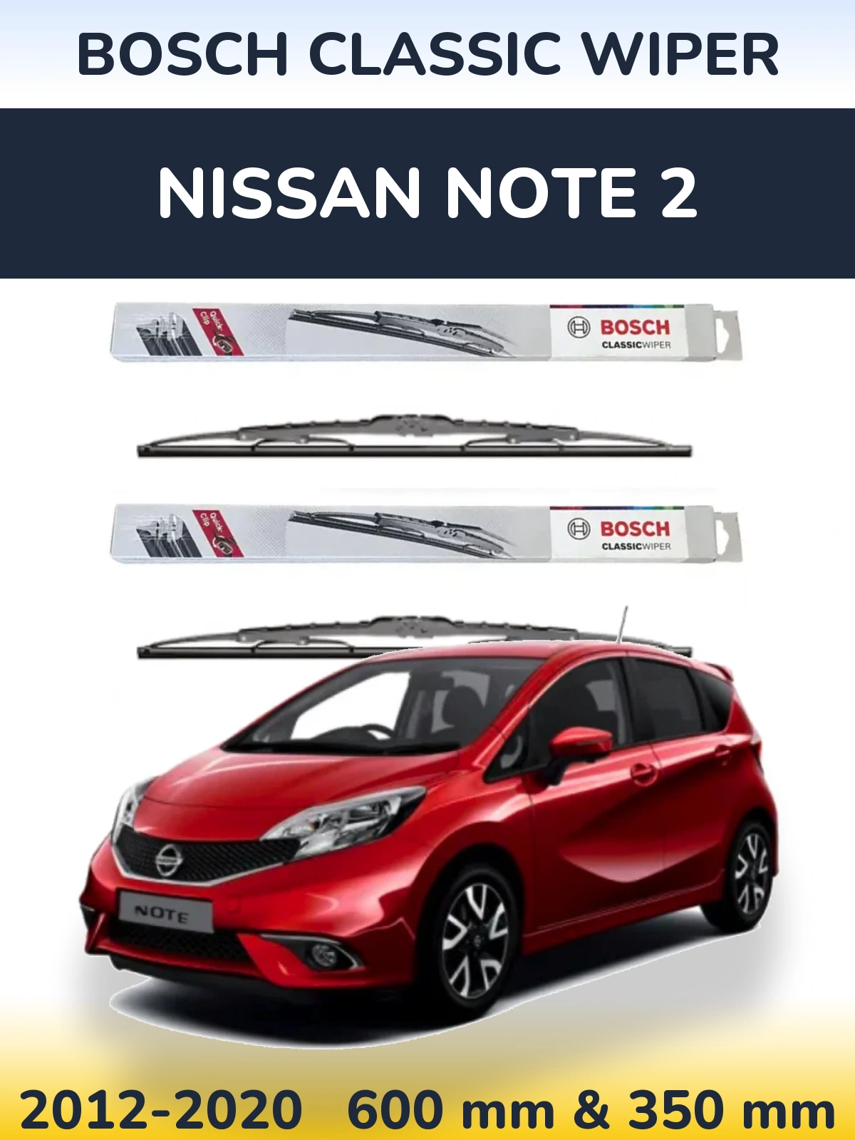 Комплект передних дворников BOSCH Classic Wiper 600 & 340 мм для Nissan Note 2 2012-2020