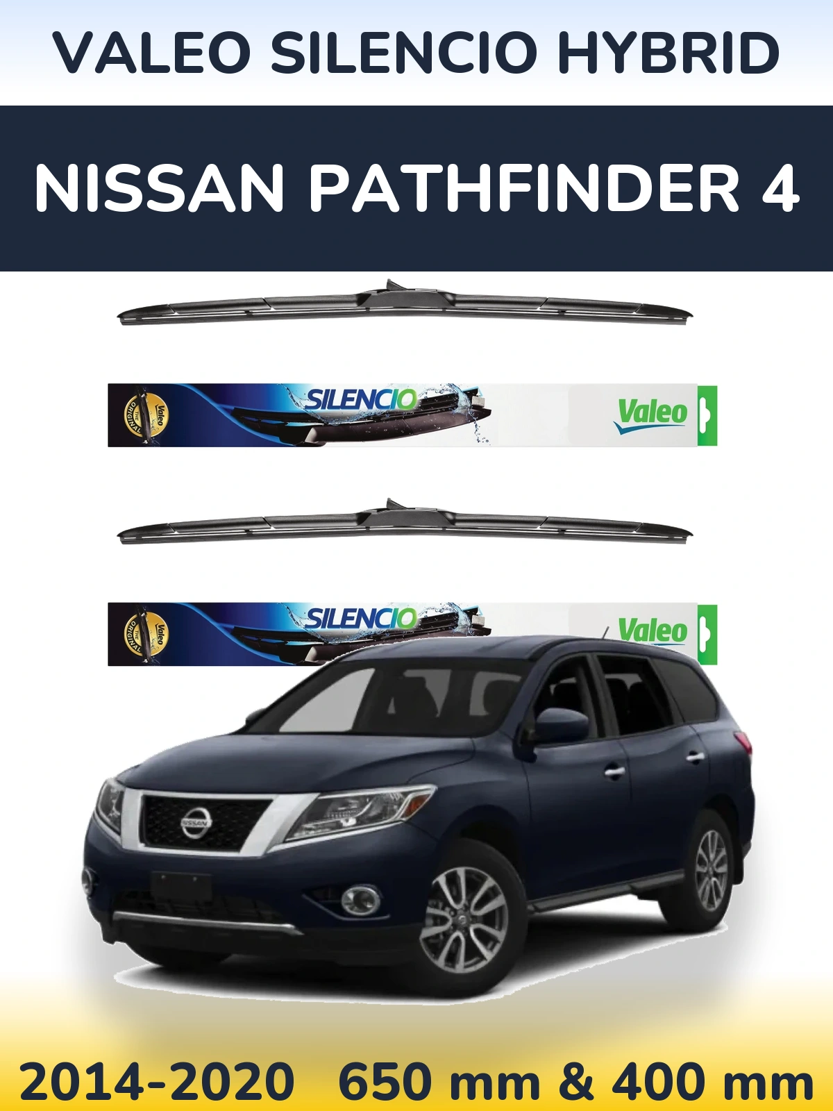 Комплект передніх щіток Valeo Silencio Hybrid 650 & 400 мм для Nissan Pathfinder 4 2014-2020