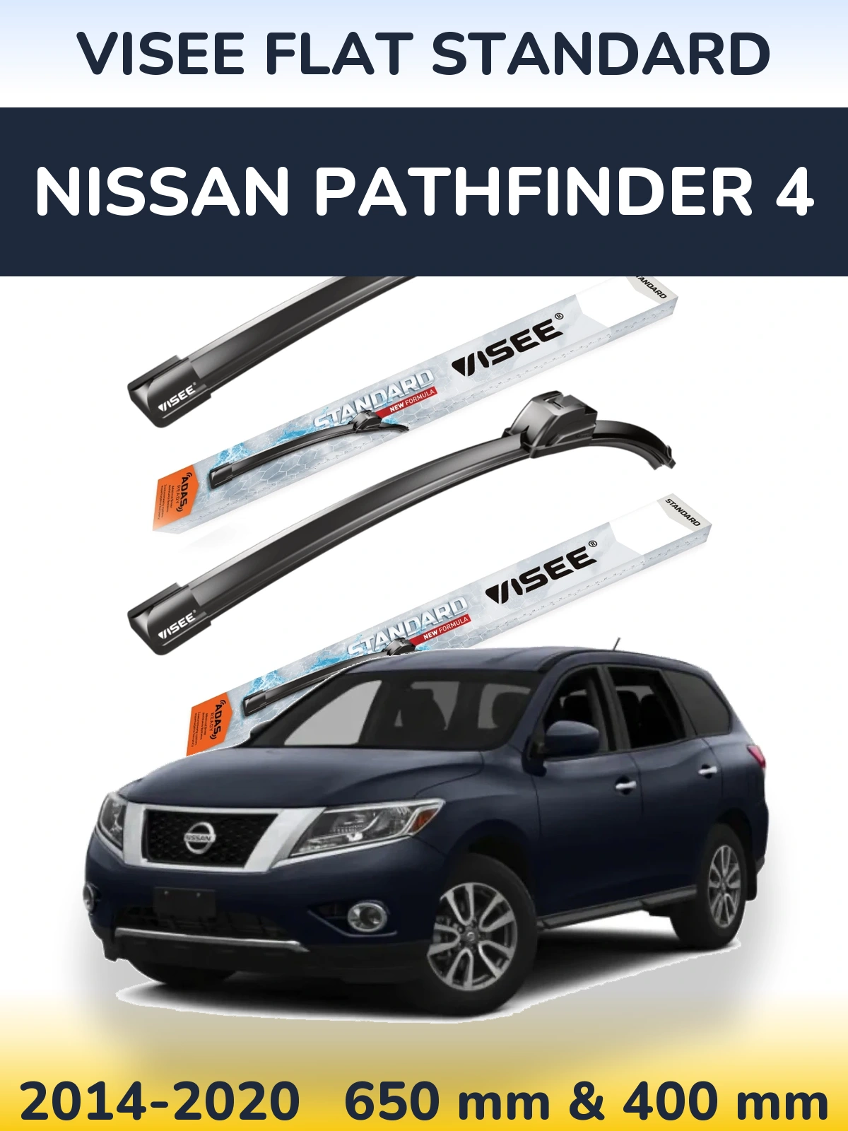 Front wiper blade set VISEE FLAT STANDARD 650 & 400 mm for Nissan Pathfinder 4 2014-2020