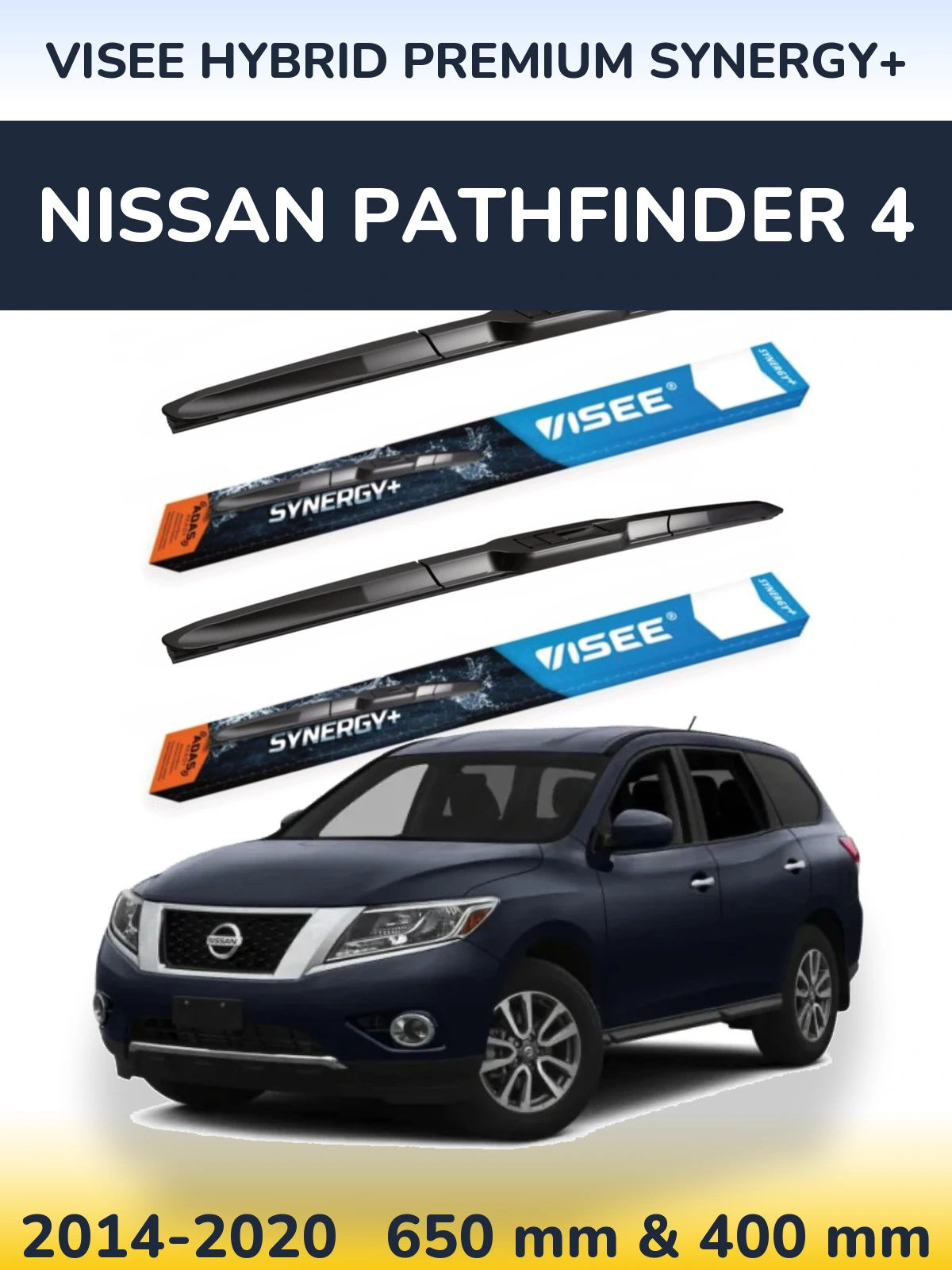 Комплект передних дворников VISEE HYBRID PREMIUM SYNERGY+ 650 & 400 мм для Nissan Pathfinder 4 2014-2020