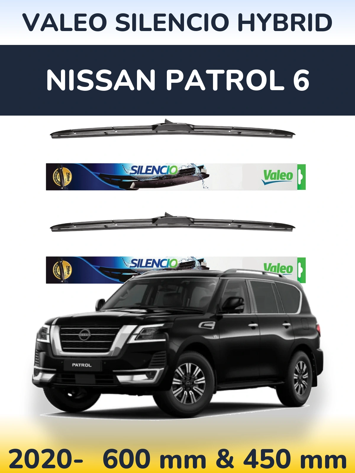 Komplet przednich wycieraczek Valeo Silencio Hybrid 600 & 450 mm do Nissan Patrol 6 2020-2026