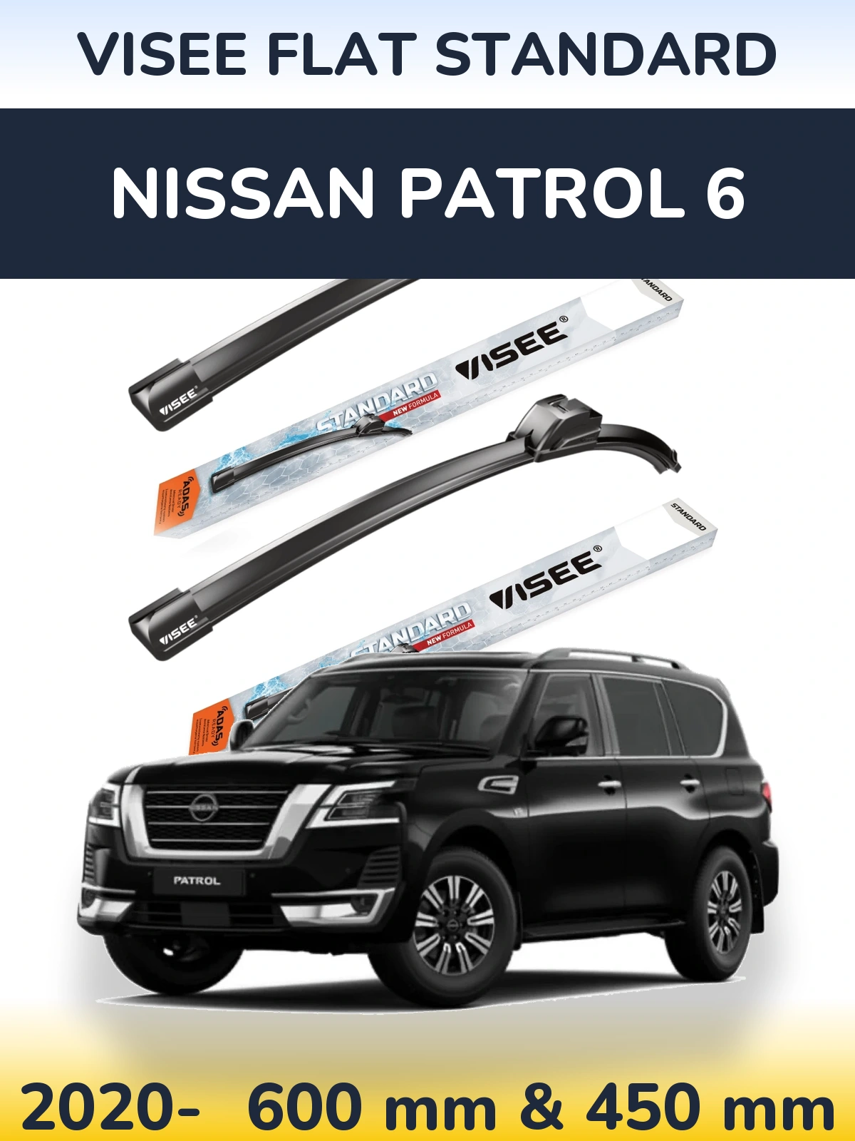 Komplet przednich wycieraczek VISEE FLAT STANDARD 600 & 450 mm do Nissan Patrol 6 2020-2026