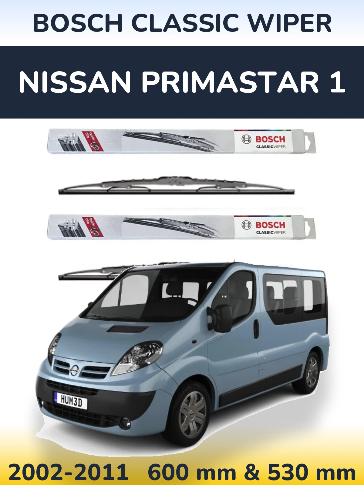 Front wiper blade set BOSCH Classic Wiper 600 & 530 mm for Nissan Primastar 1 2002-2011