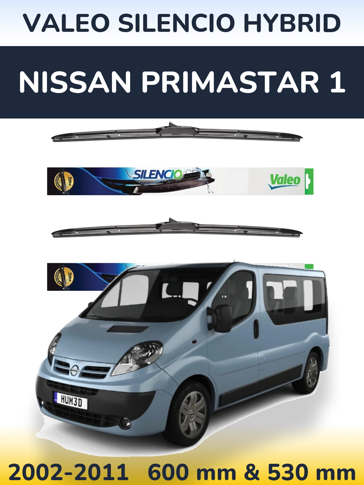 Komplet przednich wycieraczek Valeo Silencio Hybrid 600 & 530 mm do Nissan Primastar 1 2002-2011
