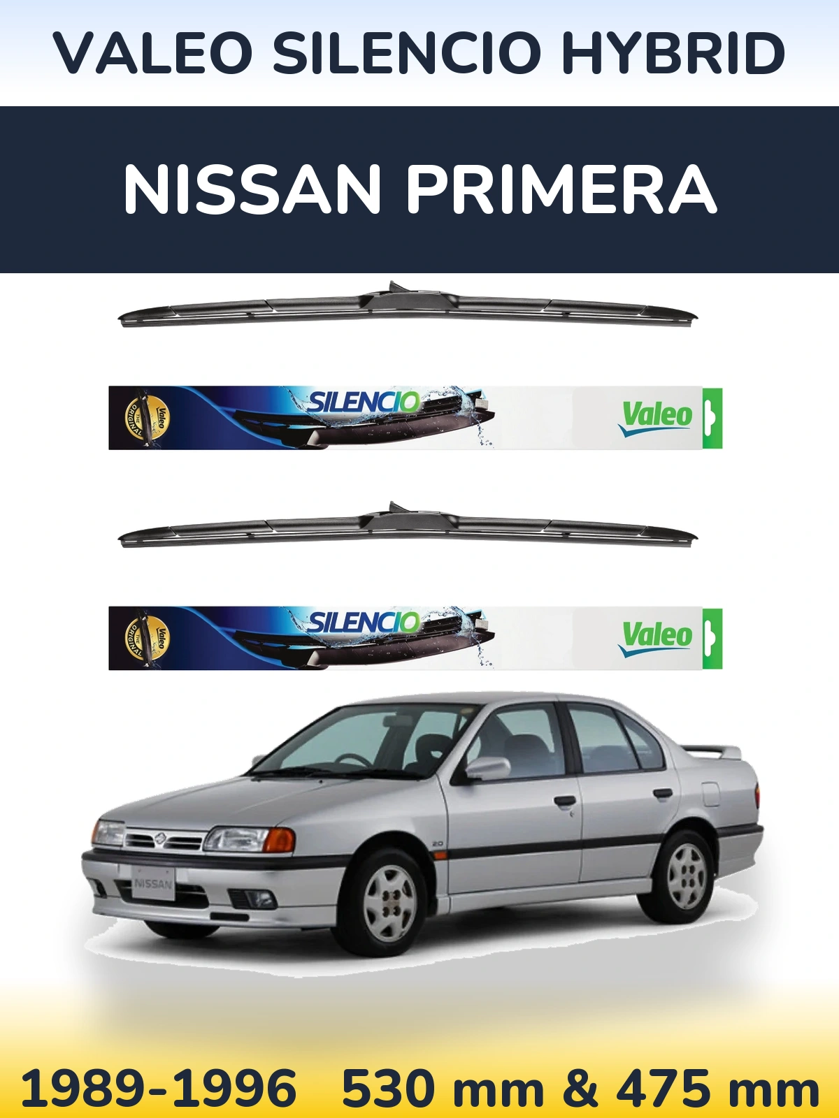 Komplet przednich wycieraczek Valeo Silencio Hybrid 530 & 475 mm do Nissan Primera 1989-1996