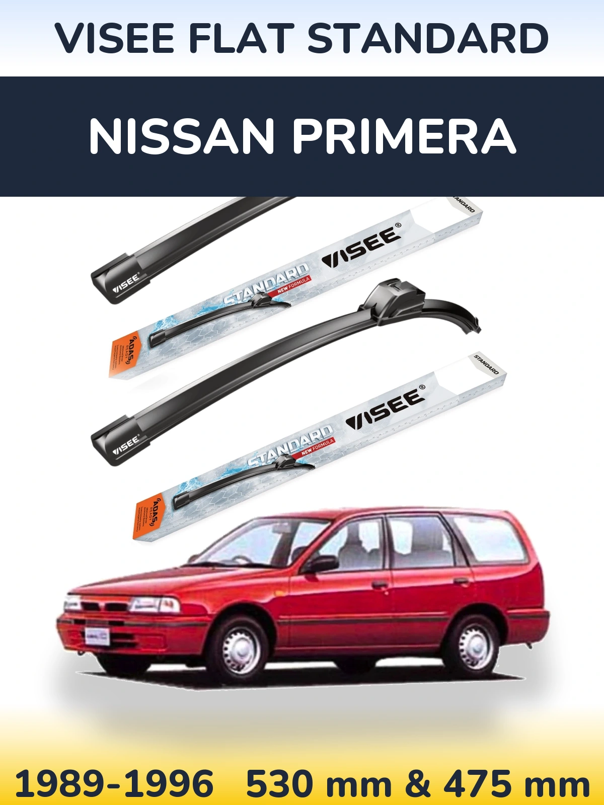 Komplet przednich wycieraczek VISEE FLAT STANDARD 530 & 475 mm do Nissan Primera 1989-1996