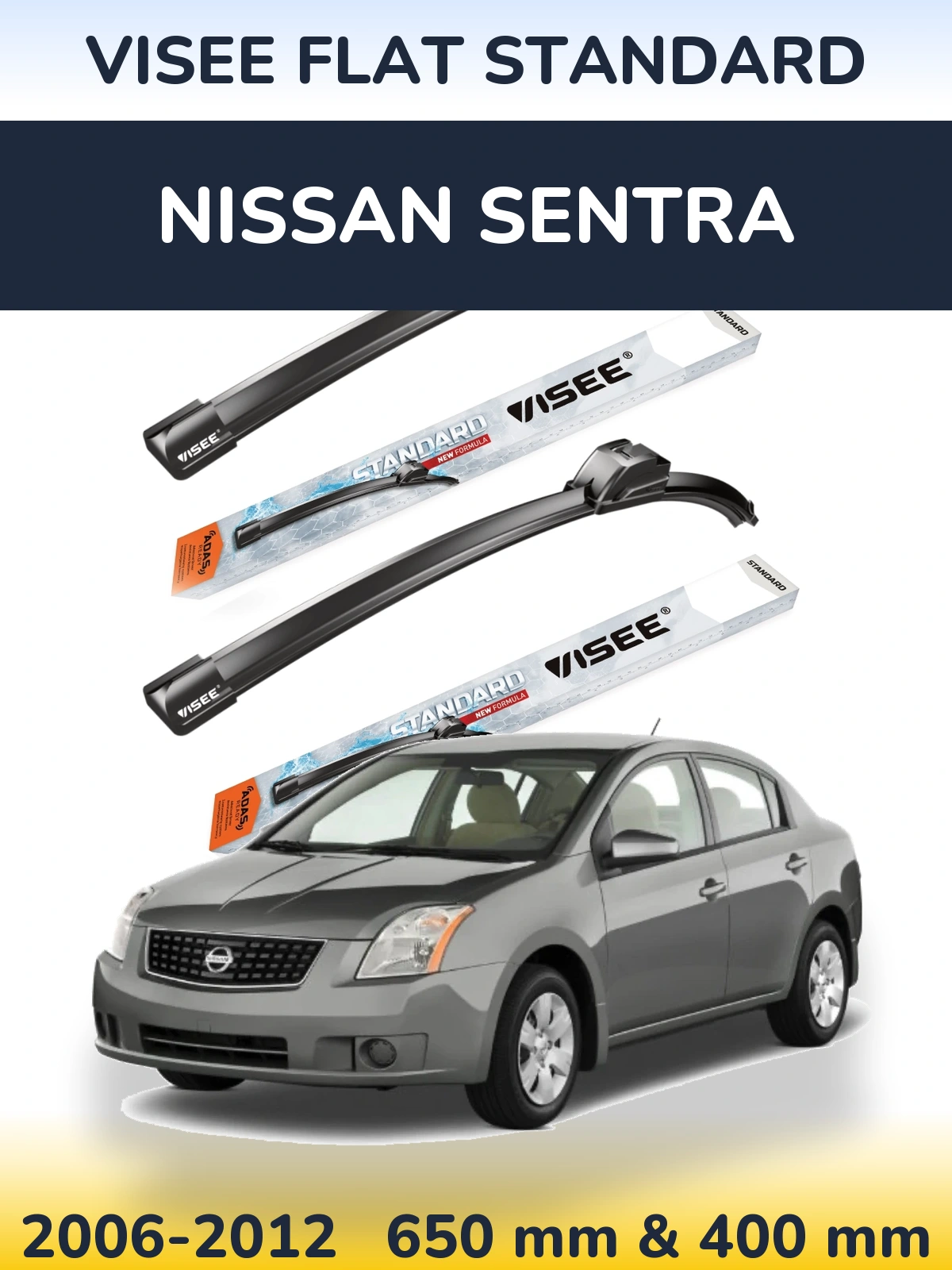 Комплект передних дворников VISEE FLAT STANDARD 650 & 400 мм для Nissan Sentra 2006-2012