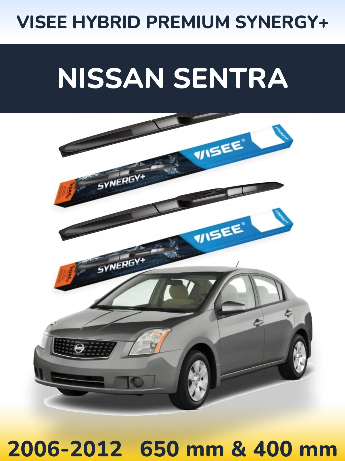 Комплект передних дворников VISEE HYBRID PREMIUM SYNERGY+ 650 & 400 мм для Nissan Sentra 2006-2012