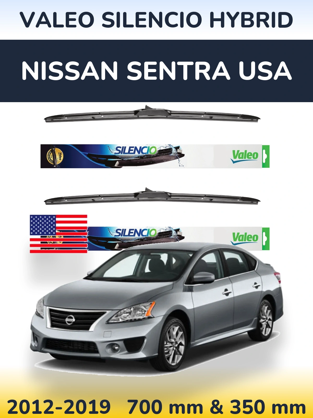 Komplet przednich wycieraczek Valeo Silencio Hybrid 700 & 350 mm do Nissan Sentra USA 2012-2019
