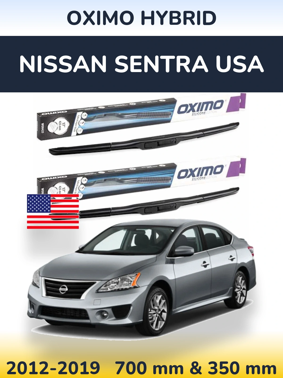Front wiper blade set Oximo Hybrid 700 & 350 mm for Nissan Sentra USA 2012-2019