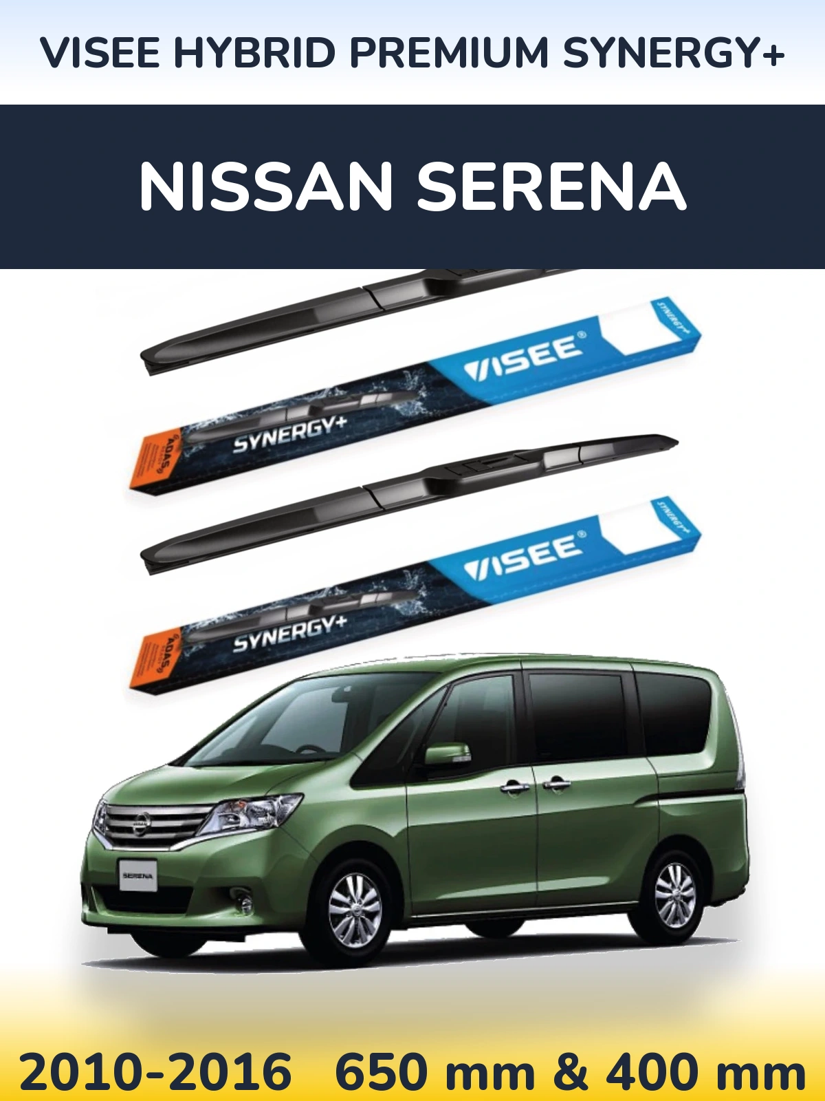 Комплект передних дворников VISEE HYBRID PREMIUM SYNERGY+ 650 & 400 мм для Nissan Serena 2010-2016