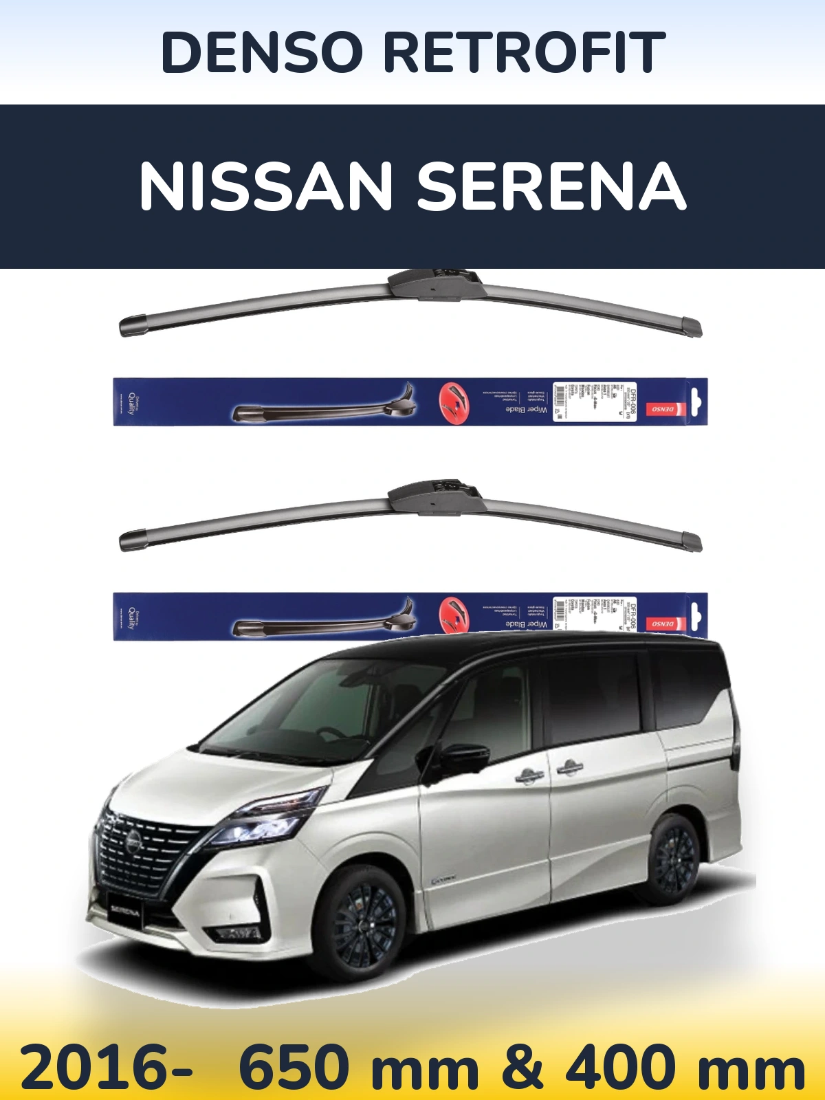 Комплект передних дворников Denso Retrofit 650 & 400 мм для Nissan Serena 2016-2026