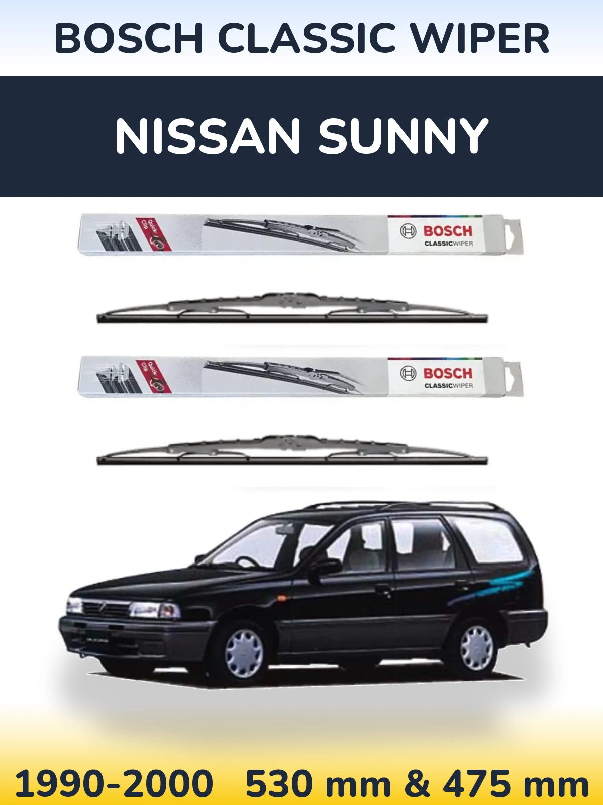 Комплект передних дворников BOSCH Classic Wiper 530 & 475 мм для Nissan Sunny 1990-2000
