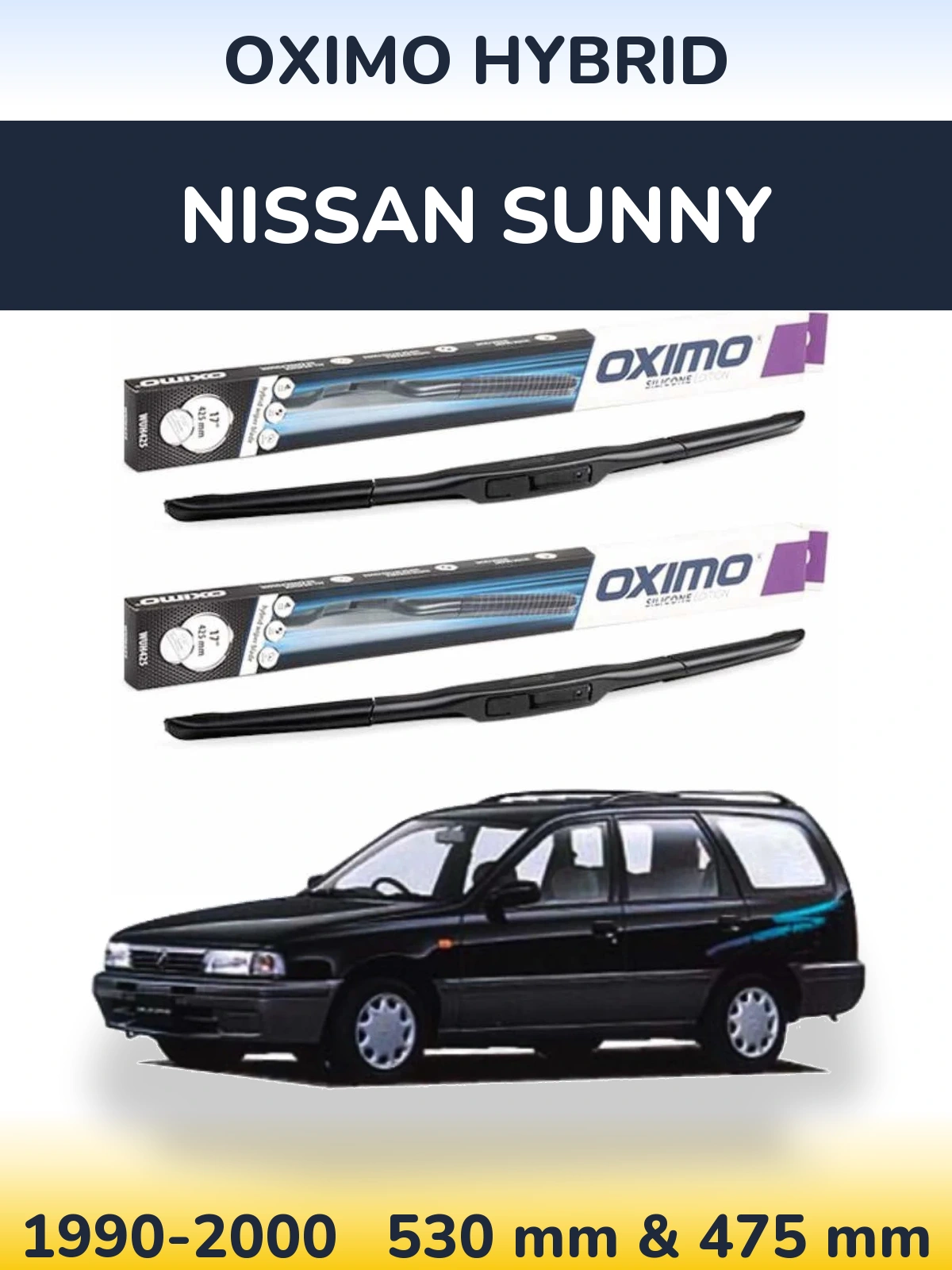 Комплект передних дворников Oximo Hybrid 530 & 475 мм для Nissan Sunny 1990-2000