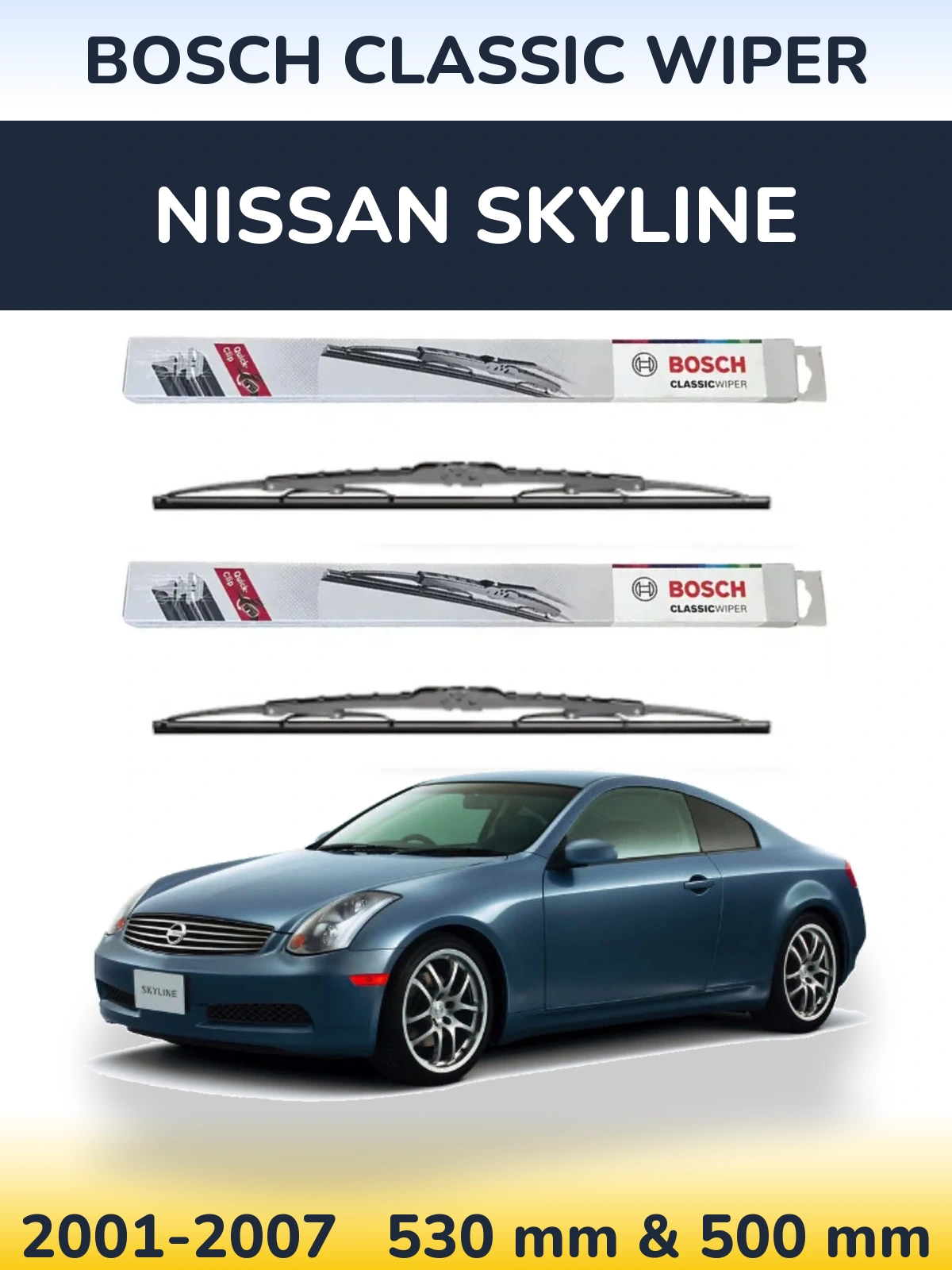 Комплект передних дворников BOSCH Classic Wiper 530 & 500 мм для Nissan Skyline 2001-2007