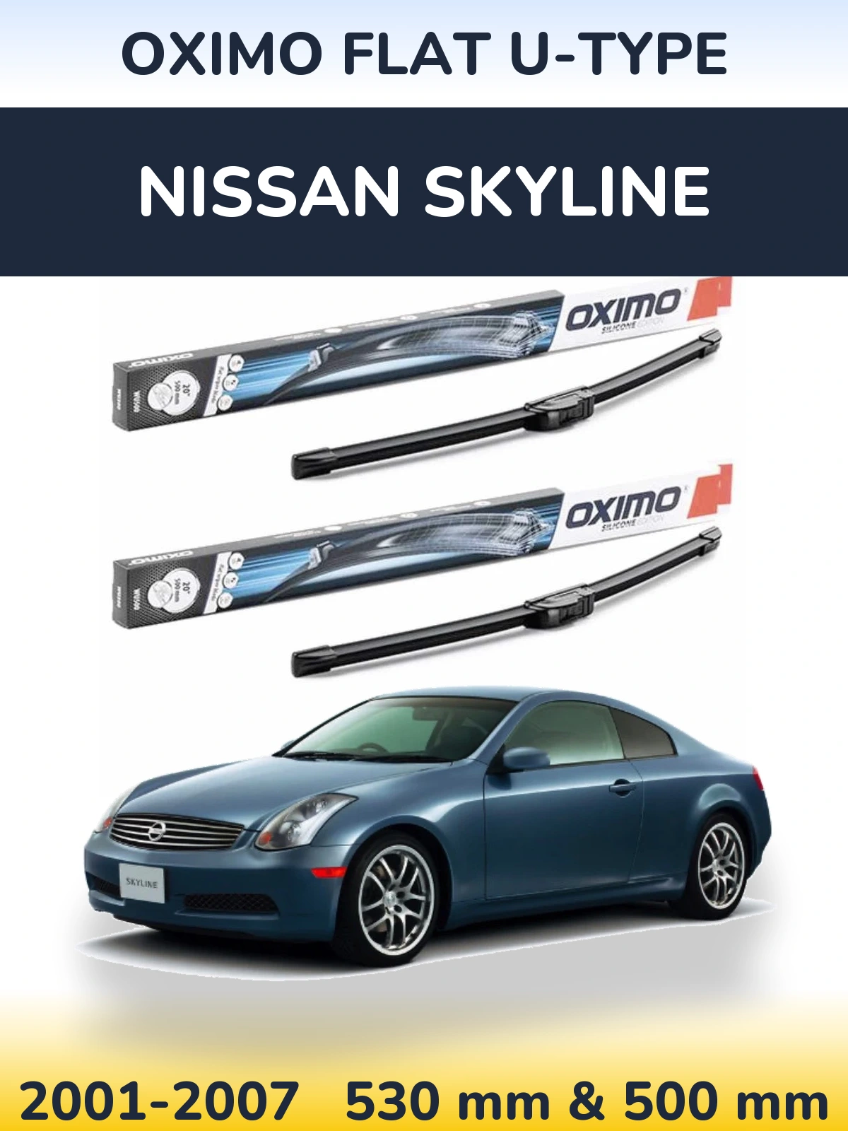 Комплект передних дворников Oximo Flat U-type 530 & 500 мм для Nissan Skyline 2001-2007