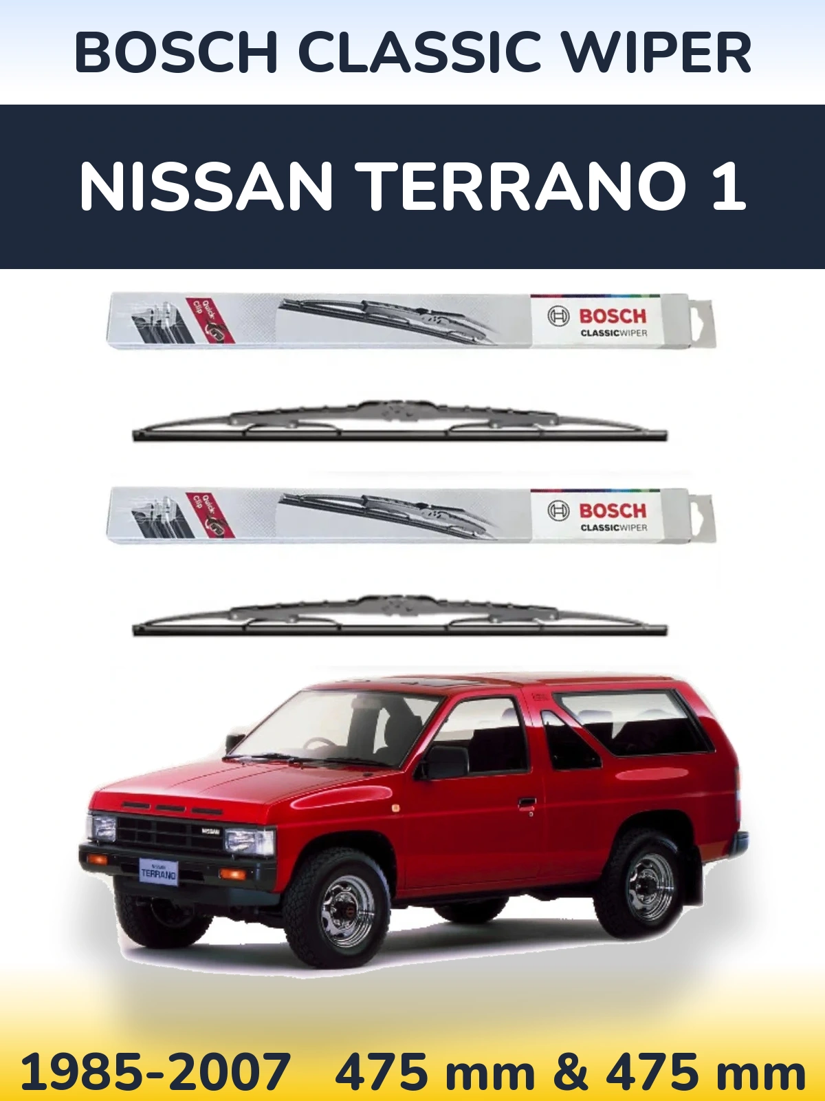 Komplet przednich wycieraczek BOSCH Classic Wiper 475 & 475 mm do Nissan Terrano 1 1985-2007