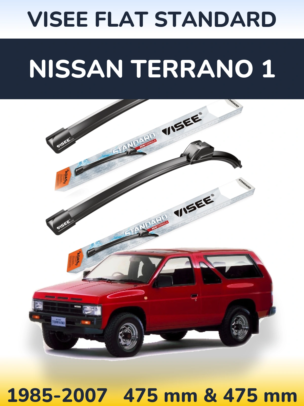 Komplet przednich wycieraczek VISEE FLAT STANDARD 475 & 475 mm do Nissan Terrano 1 1985-2007