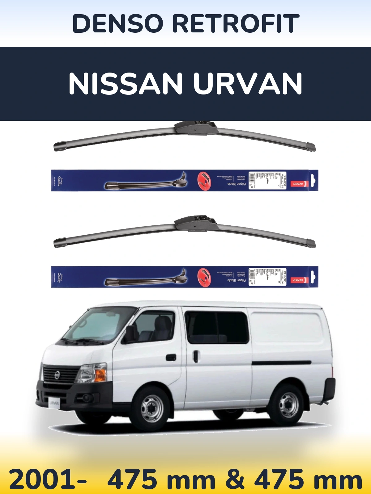 Комплект передніх щіток Denso Retrofit 475 & 475 мм для Nissan Urvan 2001-2026