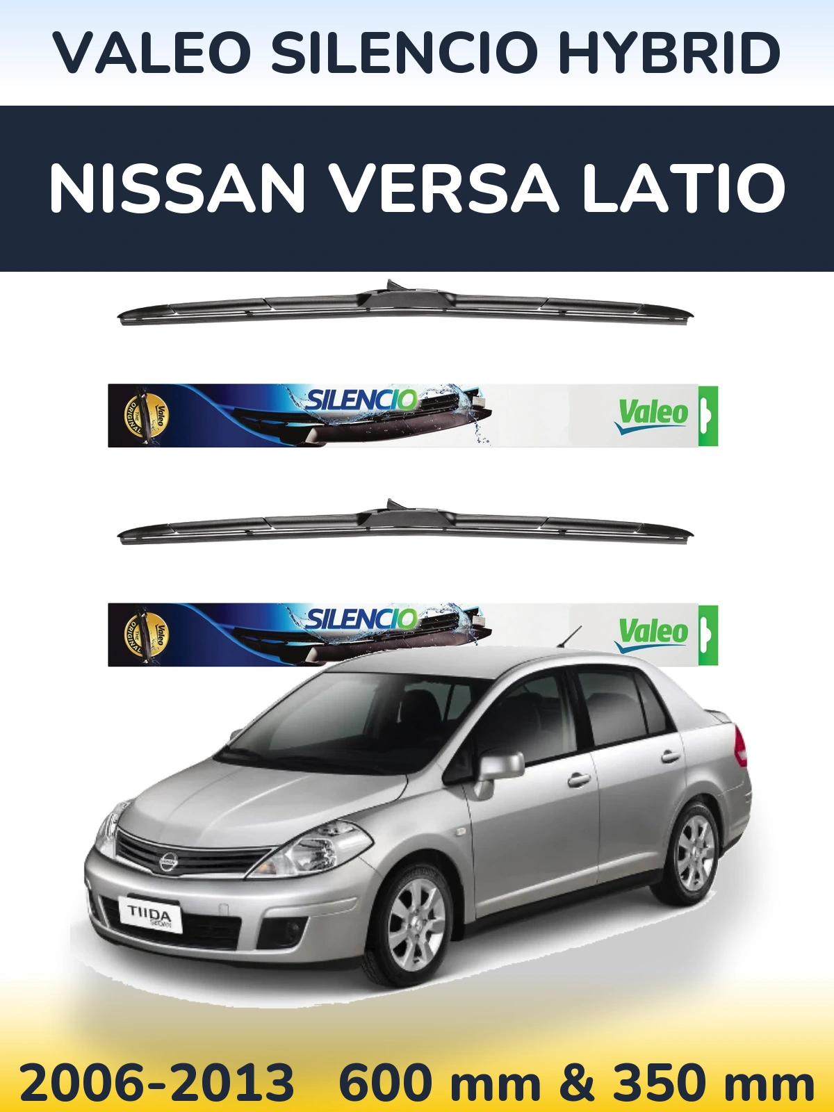 Комплект передних дворников Valeo Silencio Hybrid 600 & 350 мм для Nissan Versa Latio 2006-2013