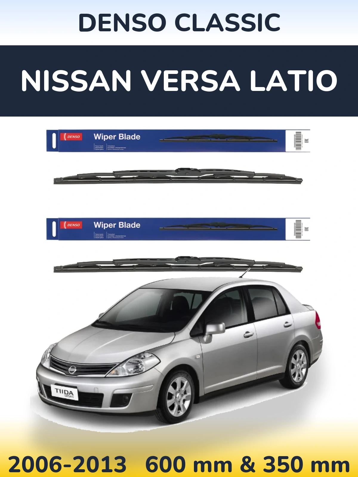 Front wiper blade set Denso Classic 600 & 350 mm for Nissan Versa Latio 2006-2013