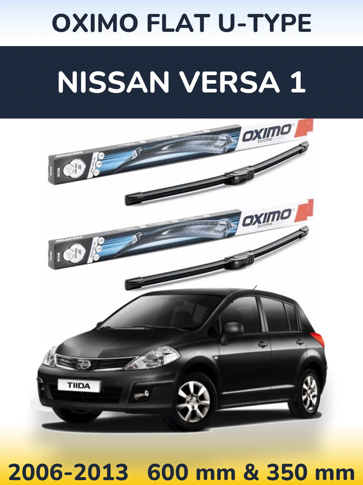 Комплект передних дворников Oximo Flat U-type 600 & 350 мм для Nissan Versa 1 2006-2013