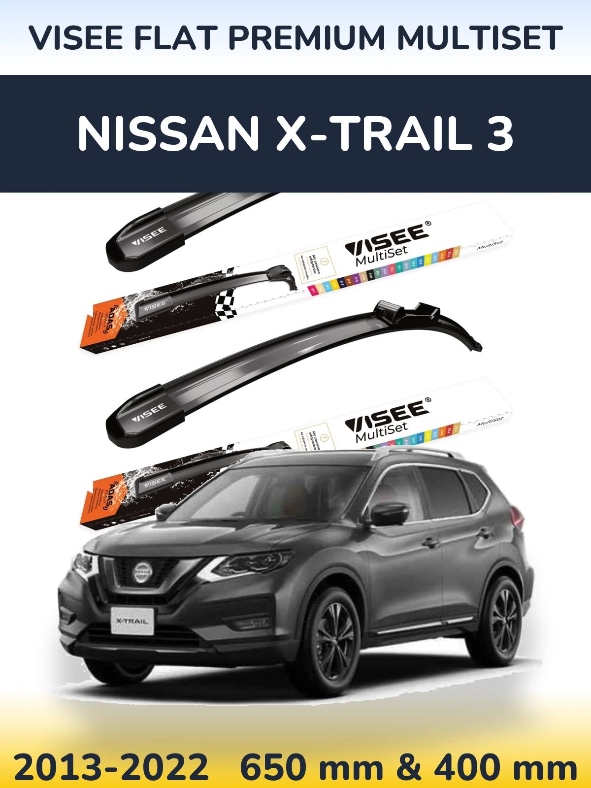 Komplet przednich wycieraczek VISEE FLAT PREMIUM MultiSet 650 & 400 mm do Nissan X-Trail 3 2013-2022