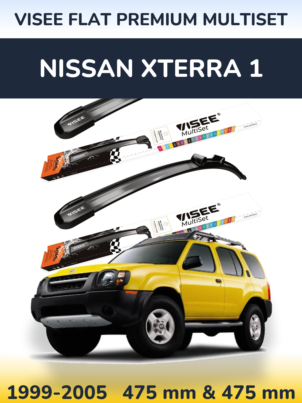 Komplet przednich wycieraczek VISEE FLAT PREMIUM MultiSet 475 & 475 mm do Nissan Xterra 1 1999-2005