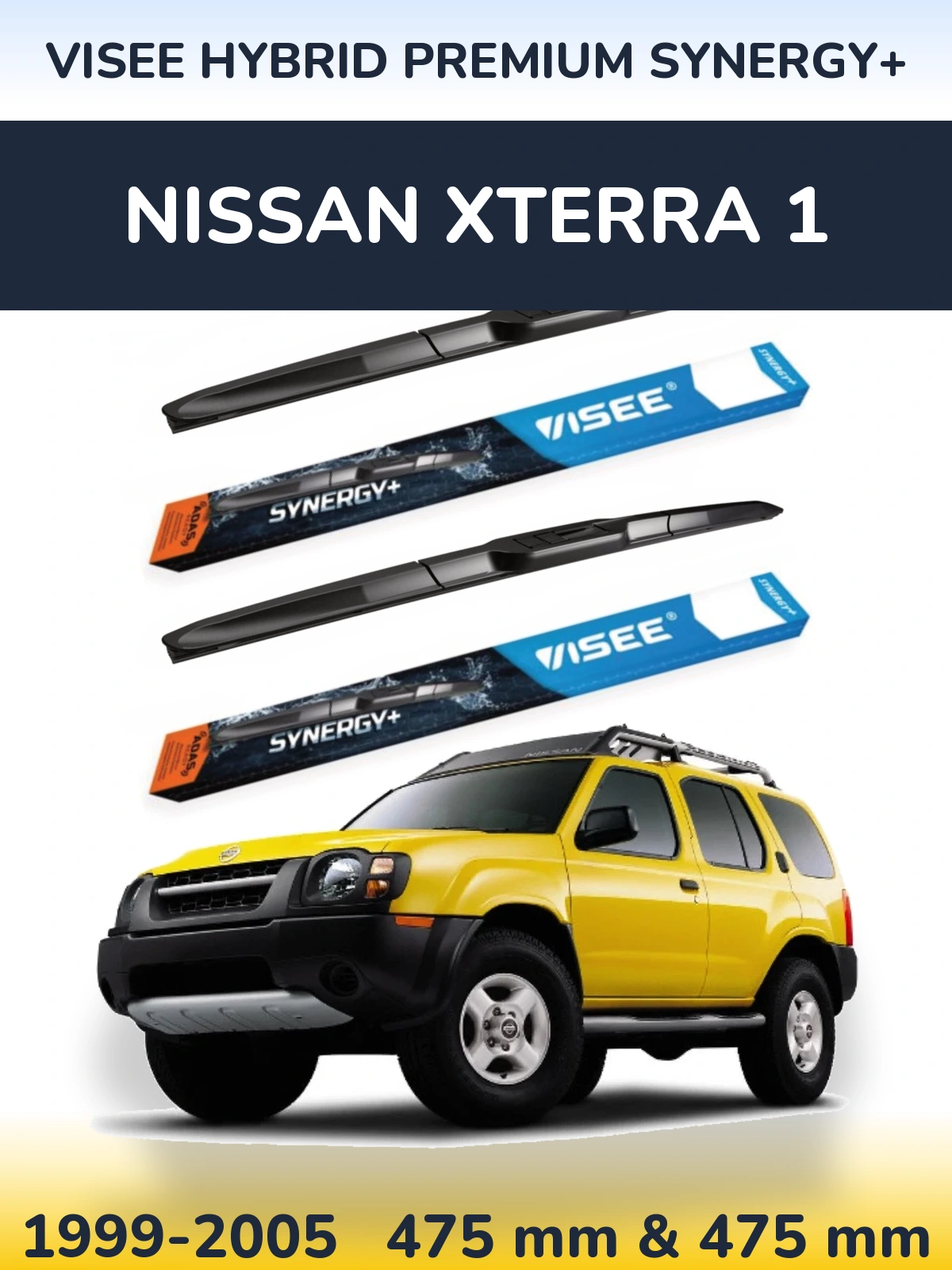 Front wiper blade set VISEE HYBRID PREMIUM SYNERGY+ 475 & 475 mm for Nissan Xterra 1 1999-2005