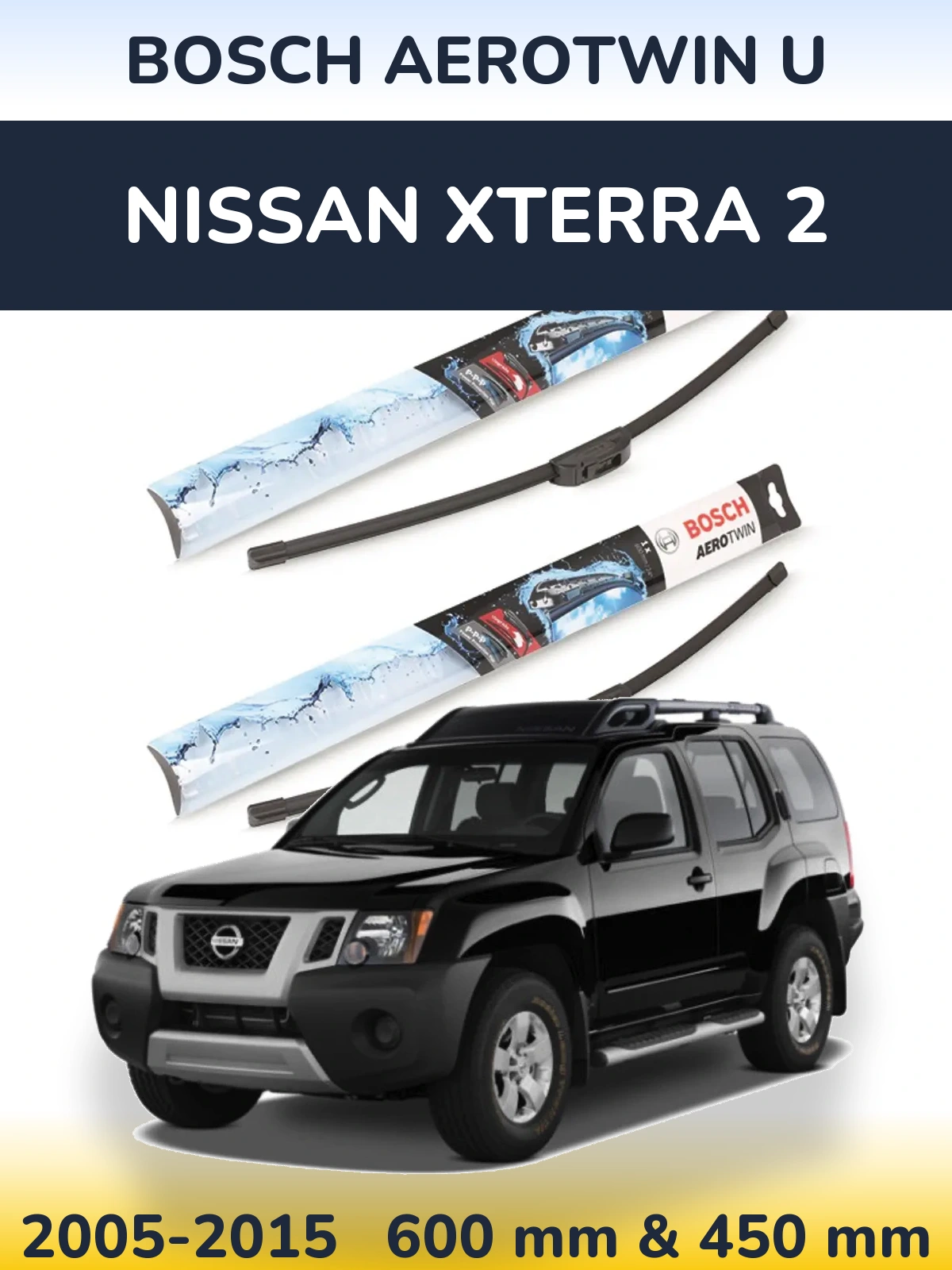 Комплект передних дворников BOSCH AeroTwin U 600 & 450 мм для Nissan Xterra 2 2005-2015
