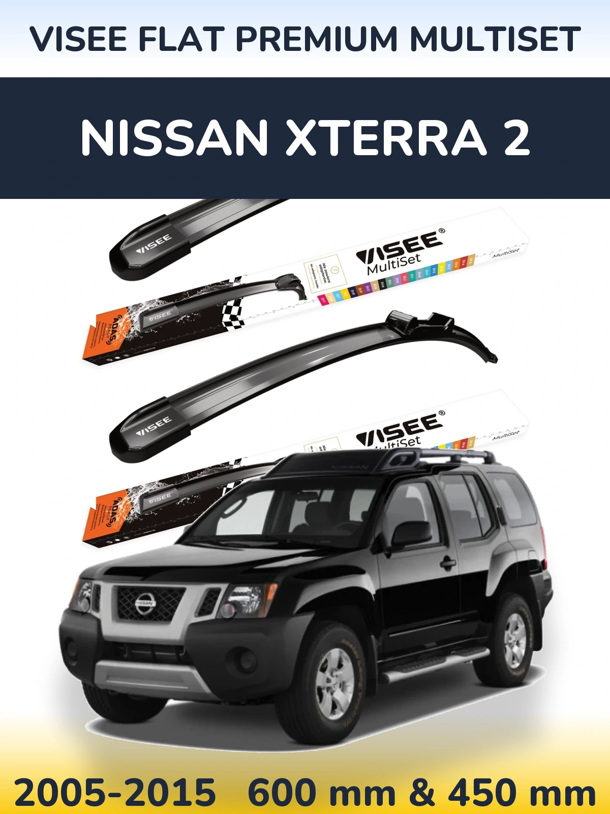 Комплект передніх щіток VISEE FLAT PREMIUM MultiSet 600 & 450 мм для Nissan Xterra 2 2005-2015