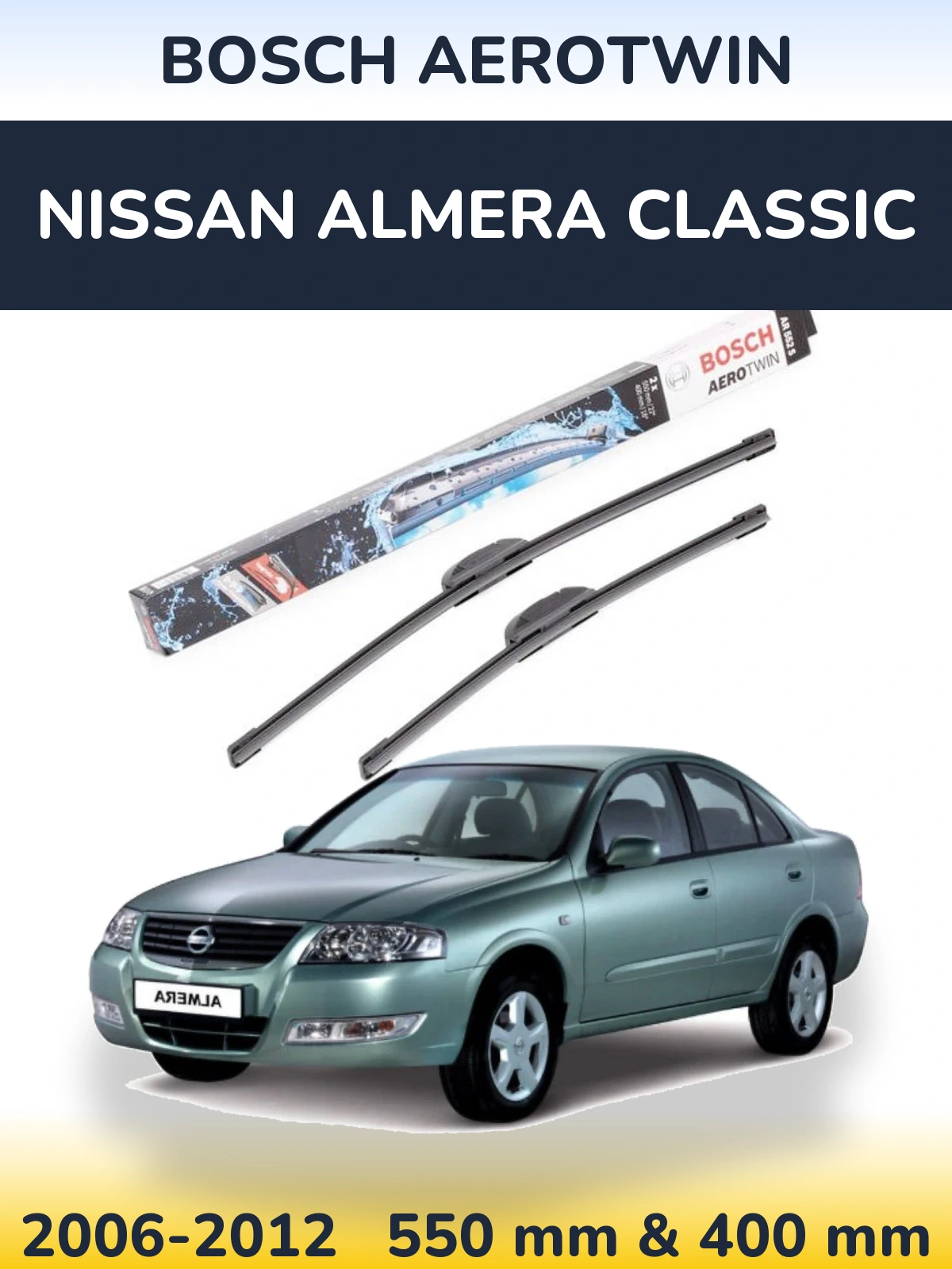 Komplet przednich wycieraczek BOSCH AeroTwin 550 & 400 mm do Nissan Almera Classic 2006-2012