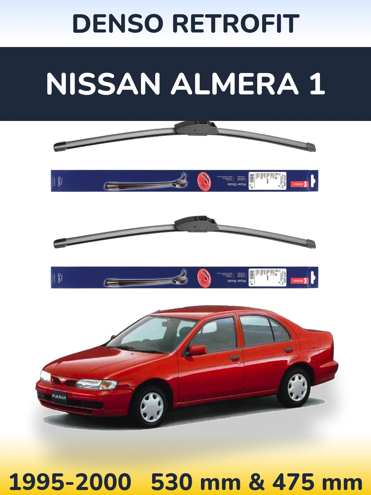Komplet przednich wycieraczek Denso Retrofit 530 & 475 mm do Nissan Almera 1 1995-2000