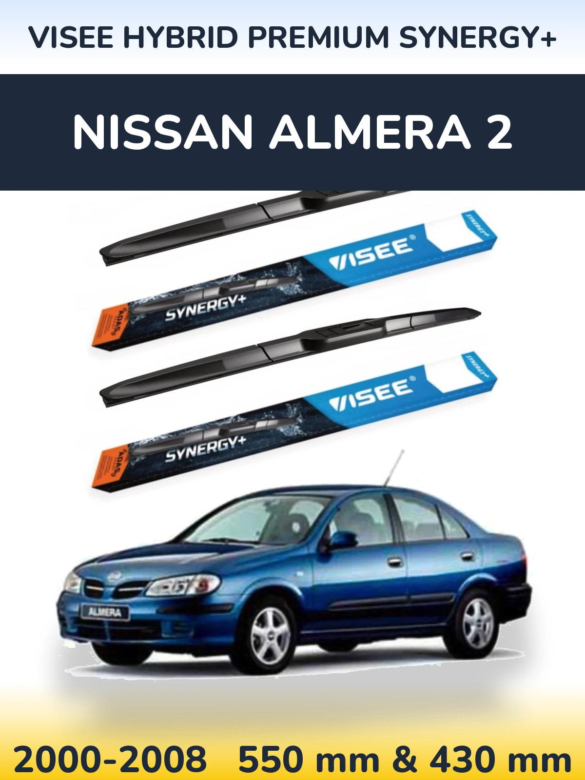 Komplet przednich wycieraczek VISEE HYBRID PREMIUM SYNERGY+ 550 & 430 mm do Nissan Almera 2 2000-2008