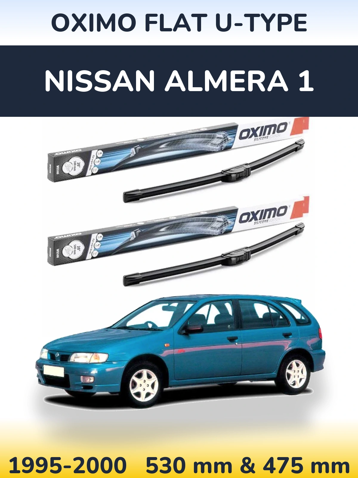 Комплект передних дворников Oximo Flat U-type 530 & 475 мм для Nissan Almera 1 1995-2000