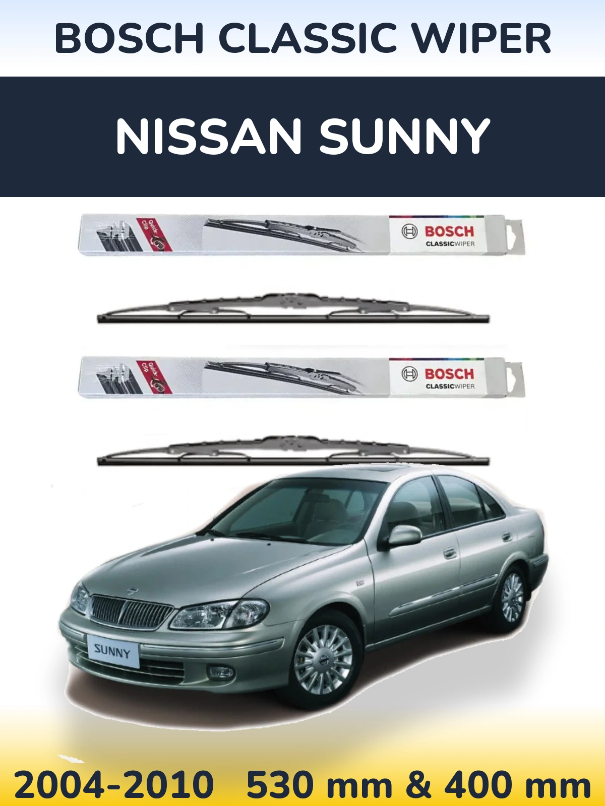 Komplet przednich wycieraczek BOSCH Classic Wiper 530 & 400 mm do Nissan Sunny 2004-2010