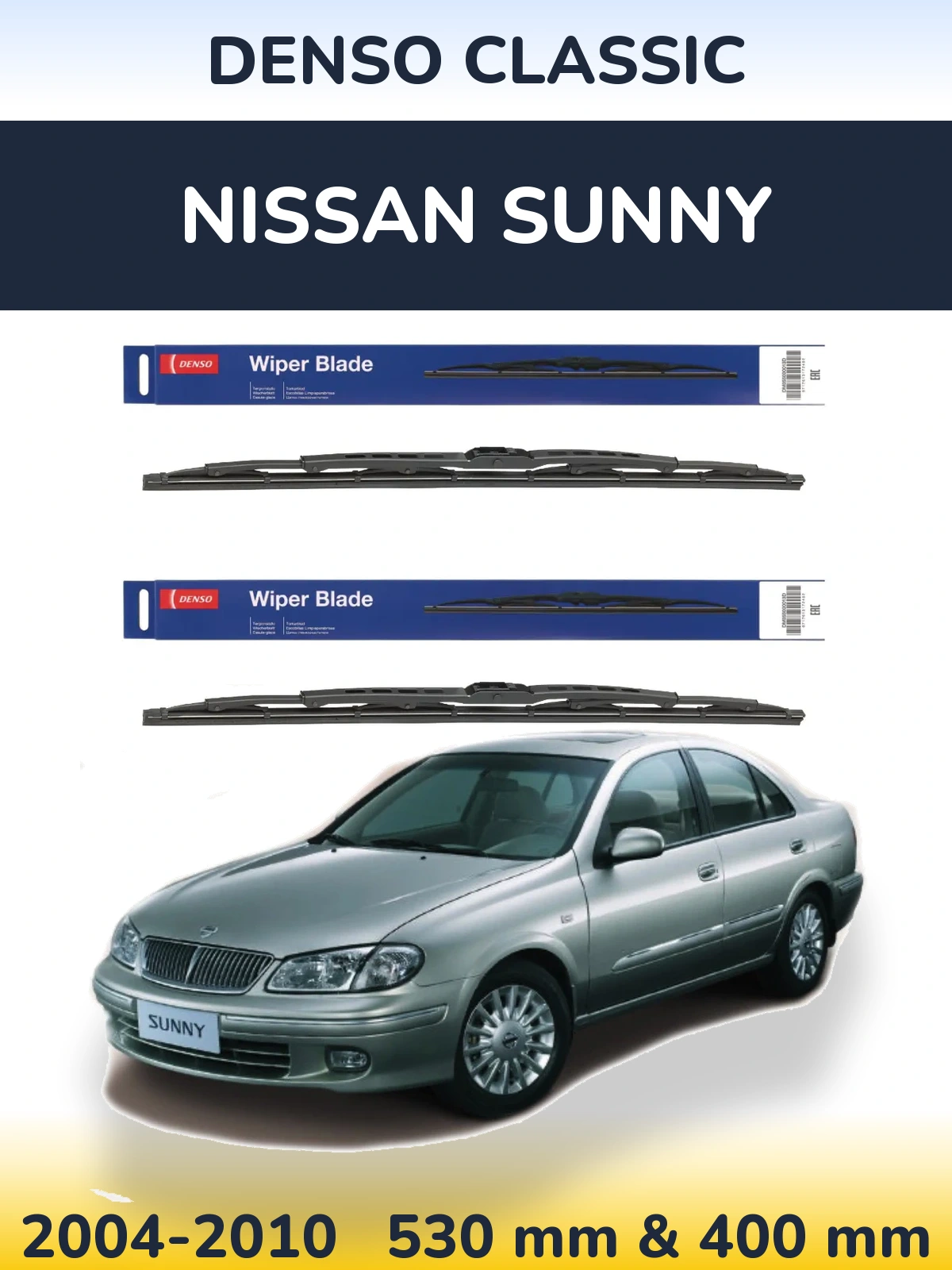 Front wiper blade set Denso Classic 530 & 400 mm for Nissan Sunny 2004-2010