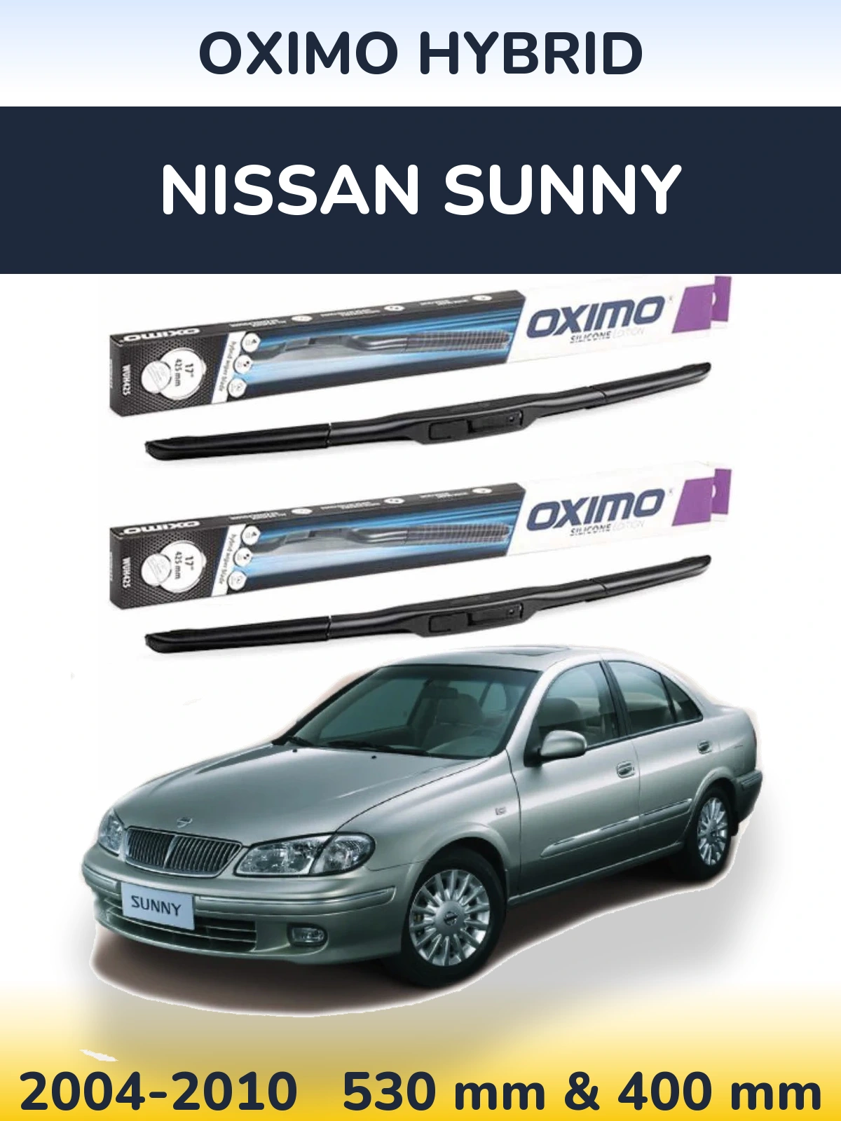 Front wiper blade set Oximo Hybrid 530 & 400 mm for Nissan Sunny 2004-2010