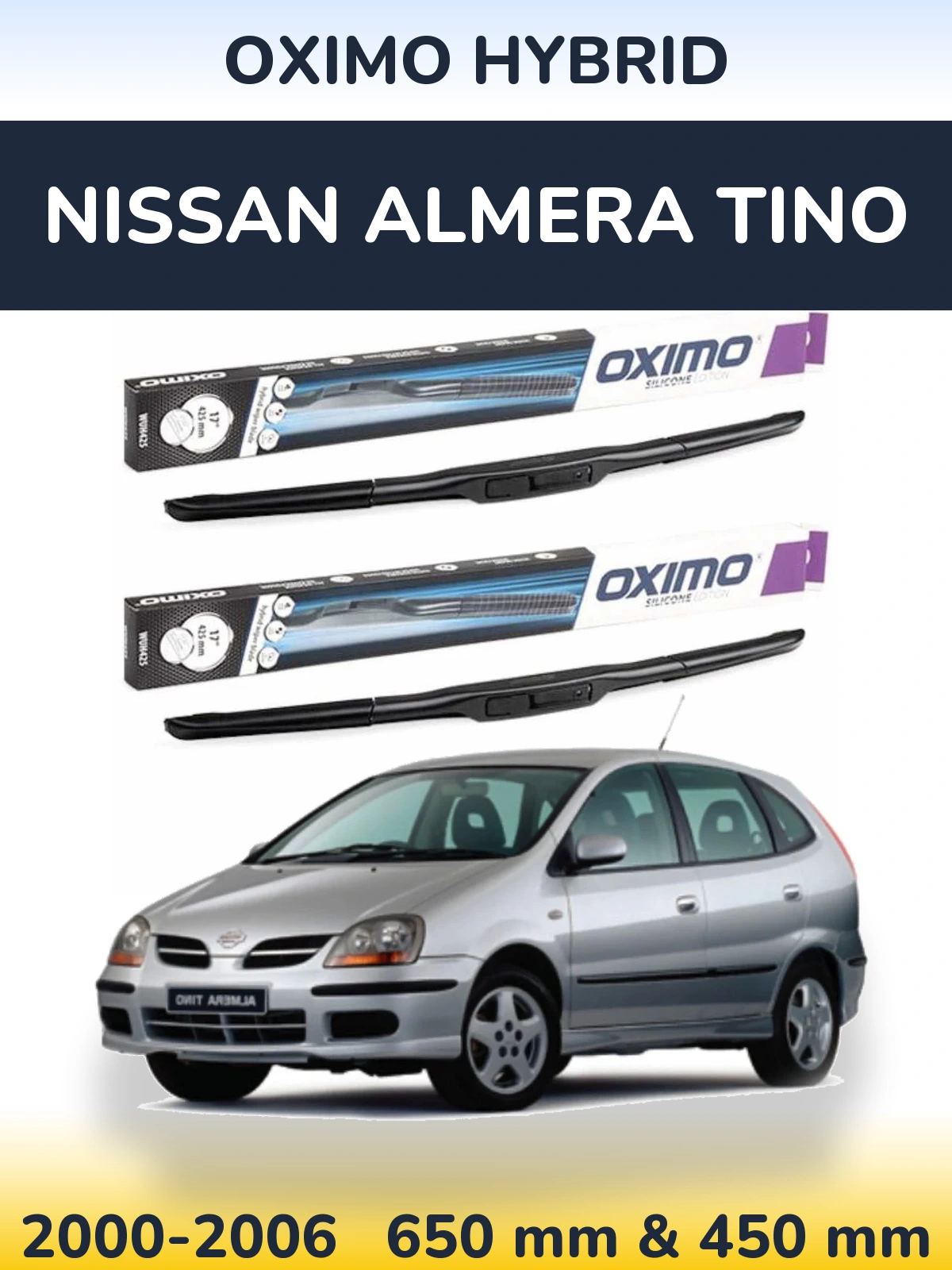 Комплект передних дворников Oximo Hybrid 650 & 450 мм для Nissan Almera Tino 2000-2006