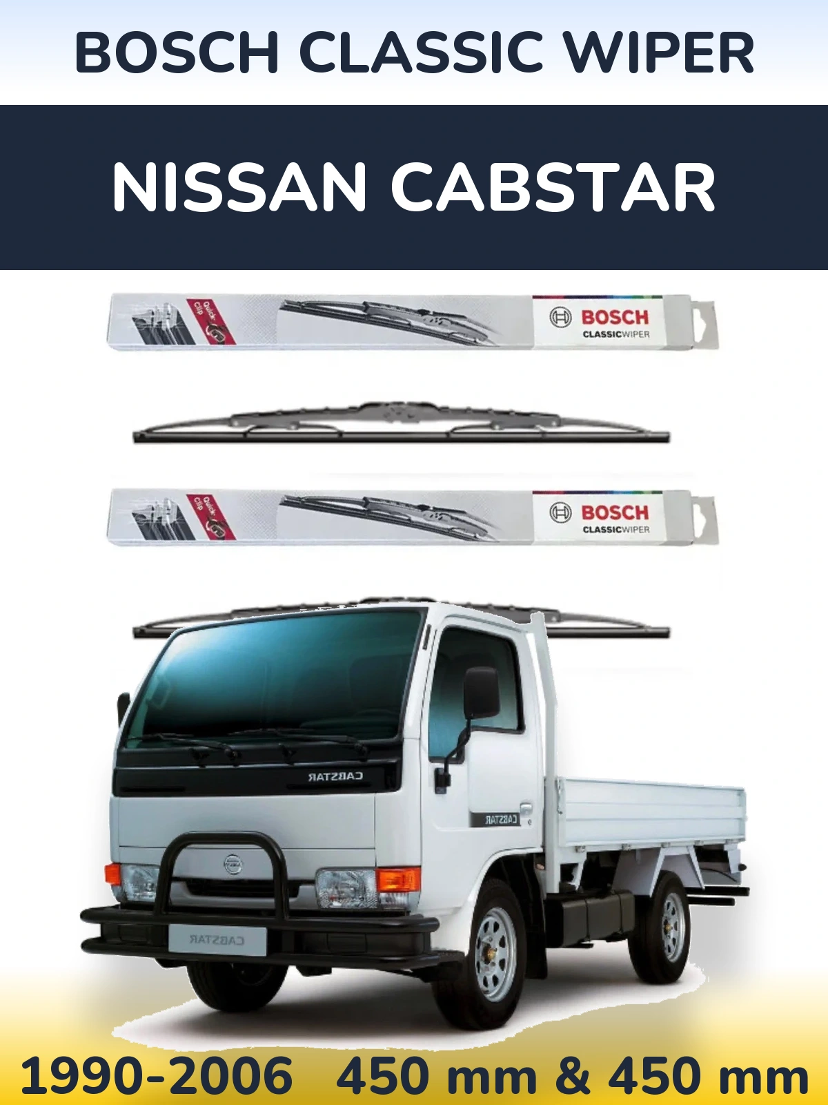 Front wiper blade set BOSCH Classic Wiper 450 & 450 mm for Nissan Cabstar 1990-2006