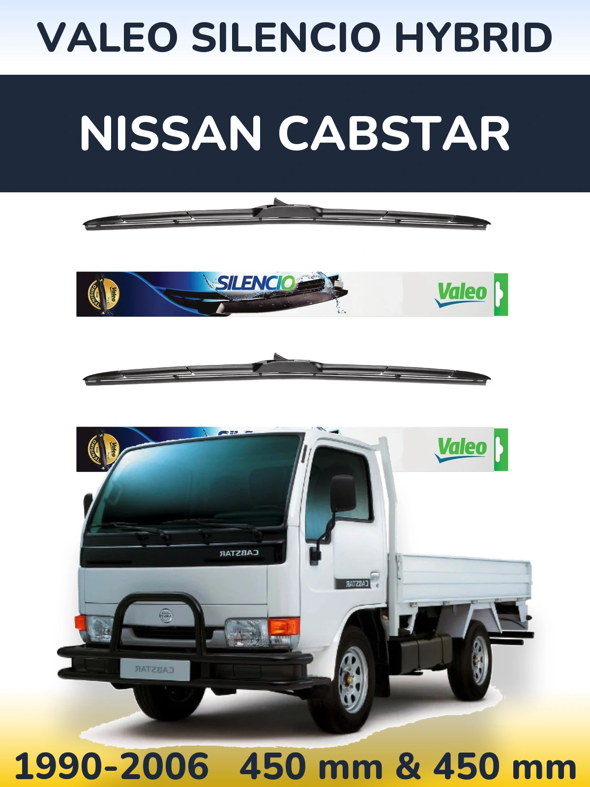 Комплект передніх щіток Valeo Silencio Hybrid 450 & 450 мм для Nissan Cabstar 1990-2006